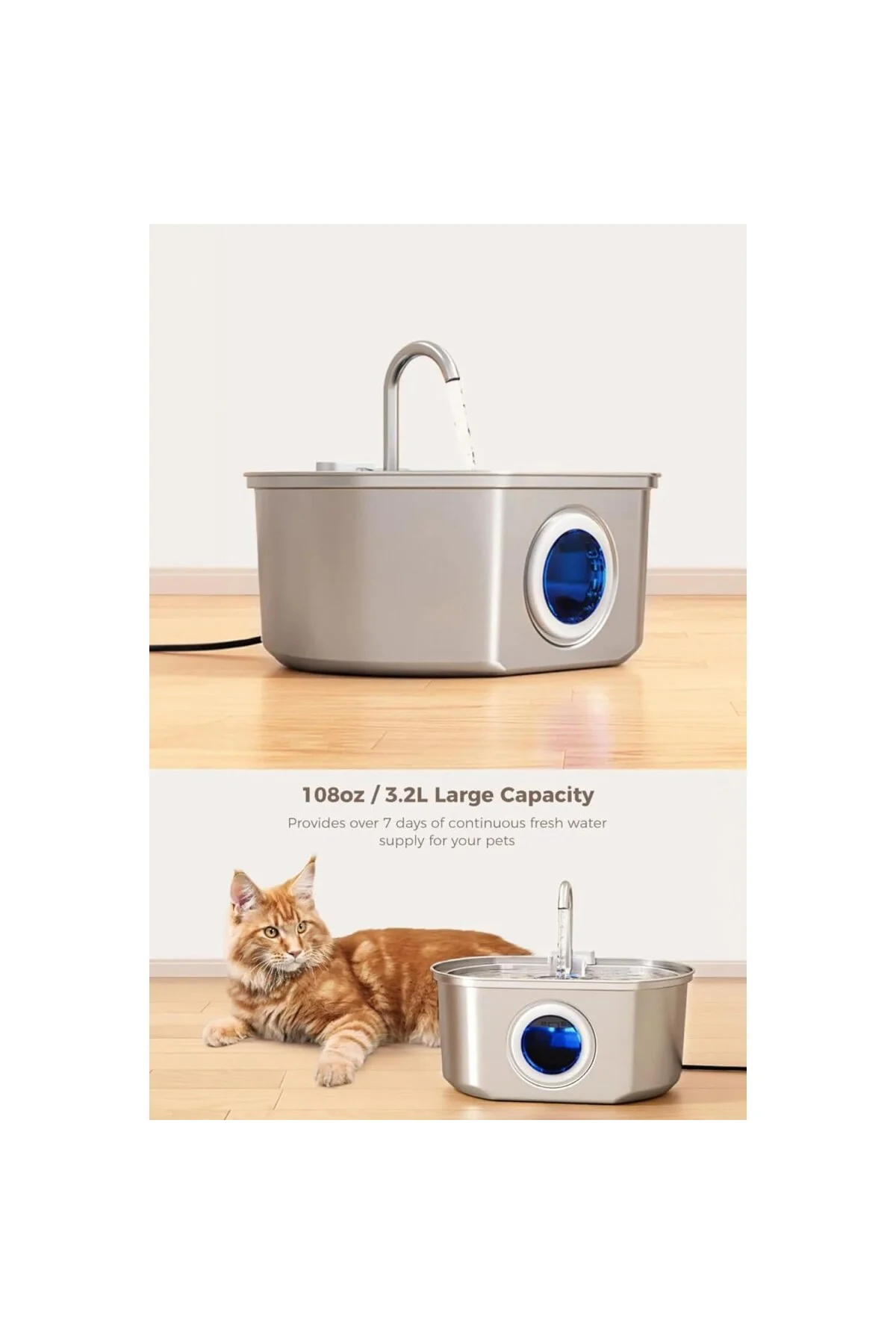 Su Seviyesi Göstergeli 3.2 L Paslanmaz Çelik Kedi Köpek Için Otom