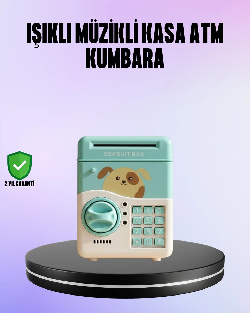Su Yeşili ATM Tasarımlı Elektronik Şifreli Para Biriktirme Kumbarası - Otomatik Para Girişli ve Sesli Bildirimli
