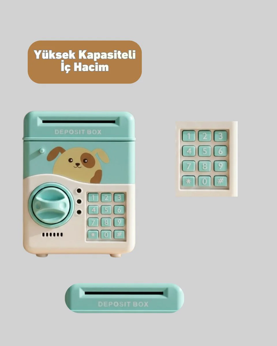 Su Yeşili ATM Tasarımlı Elektronik Şifreli Para Biriktirme Kumbarası - Otomatik Para Girişli ve Sesli Bildirimli