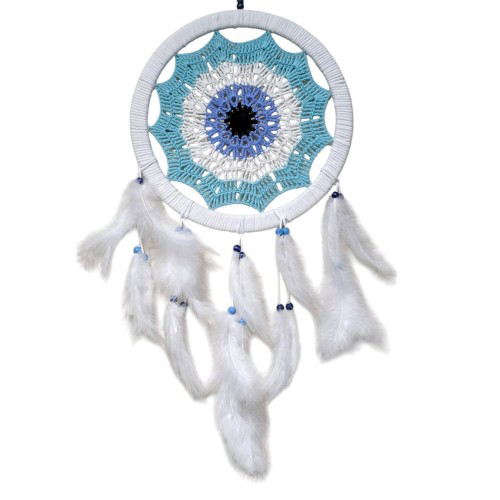 Su Yeşili Renginde Nazar Motifli Kuş Tüylü Duvar Süsü