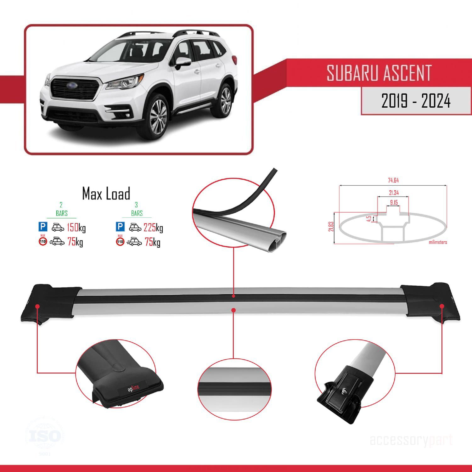 Subaru Ascent 2019 ve Sonrası ile Uyumlu FLY Model Ara Atkı Tavan Subaru Ascent 2019 ve Sonrası ile Uyumlu FLY Model Ara Atkı Tavan