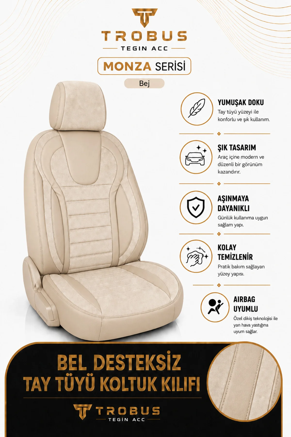 Subaru Impreza 2008-2011 Uyumlu Monza Serisi Tay Tüyü Oto Koltuk Kılıfı Bej Subaru Impreza 2008-2011 Uyumlu Monza Serisi Tay Tüyü Oto Koltuk Kılıfı Bej