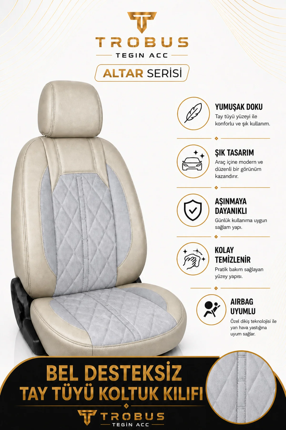 Subaru Impreza 2008-2011 Uyumlu Altar Serisi Tay Tüyü Bej Premium Koltuk Kılıfı