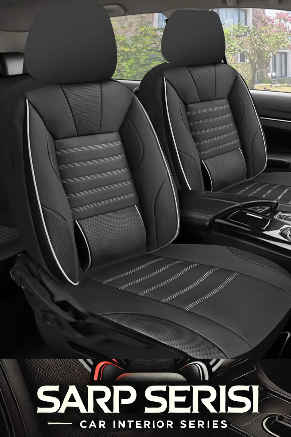 Subaru Impreza Sedan-Hatchback 2008-2011  Aracınıza Uyumlu Siyah Beyaz Sarp Serisi Bel Destekli