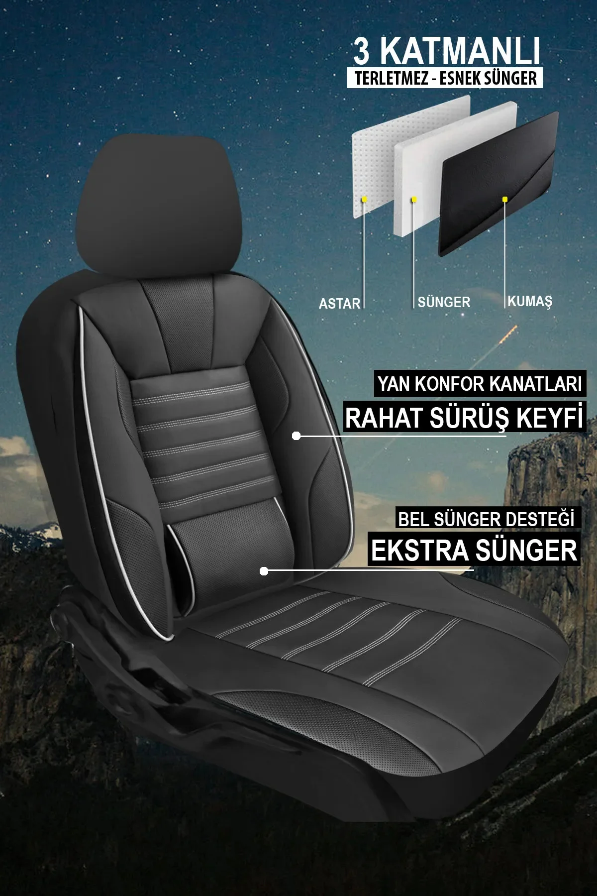 Subaru Impreza Sedan-Hatchback 2008-2011  Aracınıza Uyumlu Siyah Beyaz Sarp Serisi Bel Destekli