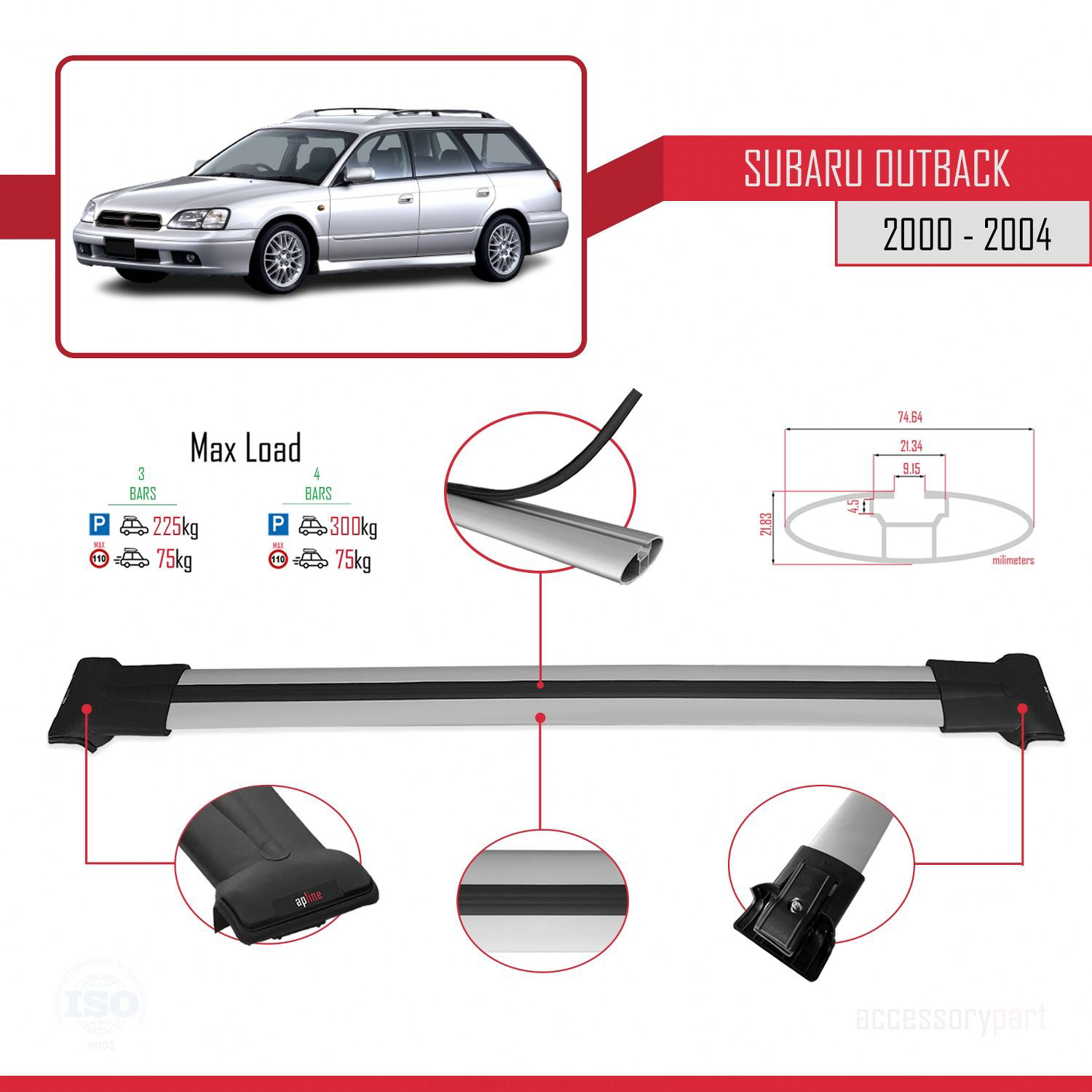 Subaru Outback 2000-2004 Arası ile uyumlu FLY Model Ara Atkı Tava