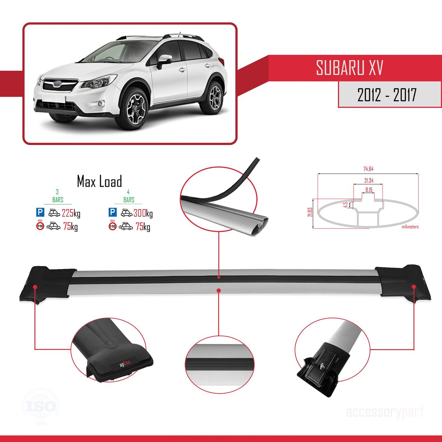 Subaru XV 2012-2017 Arası ile Uyumlu FLY Model Ara Atkı Tavan Bar