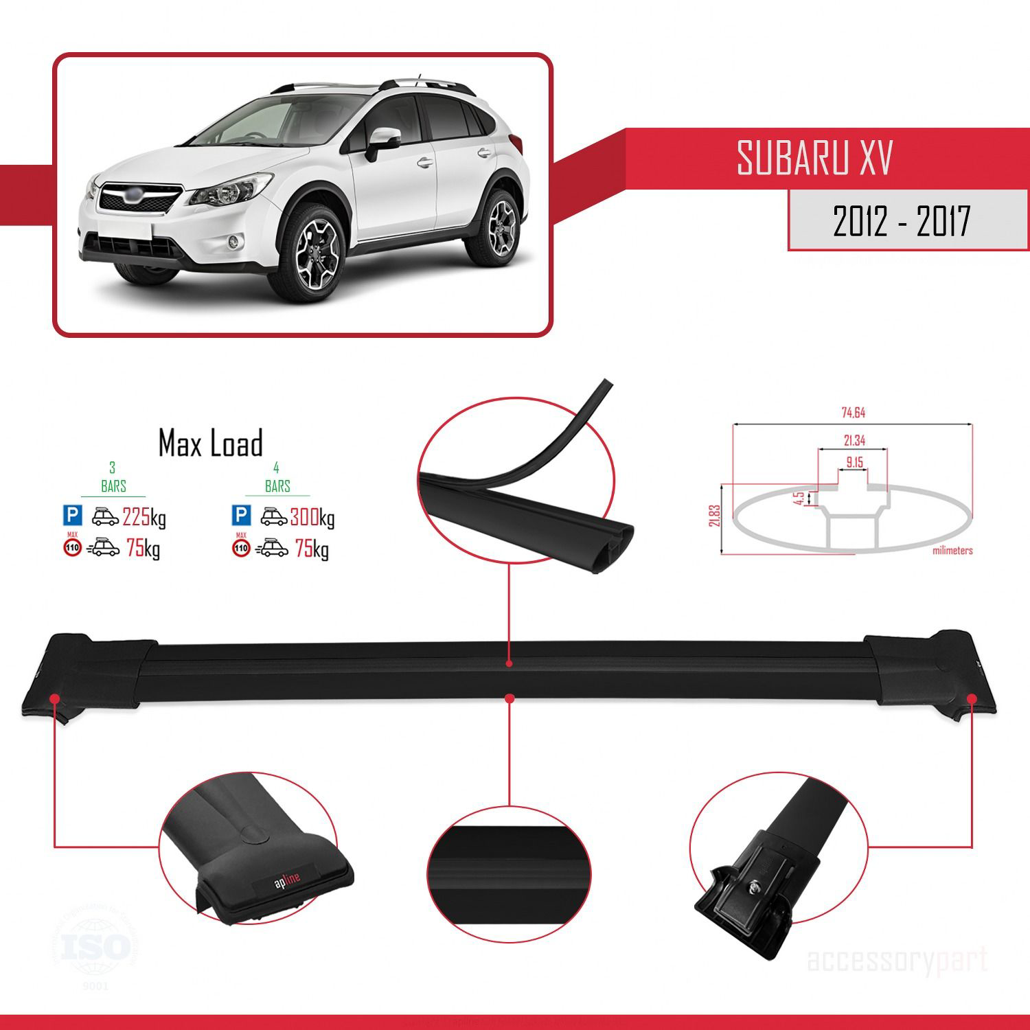 Subaru XV 2012-2017 Arası ile Uyumlu FLY Model Ara Atkı Tavan Bar