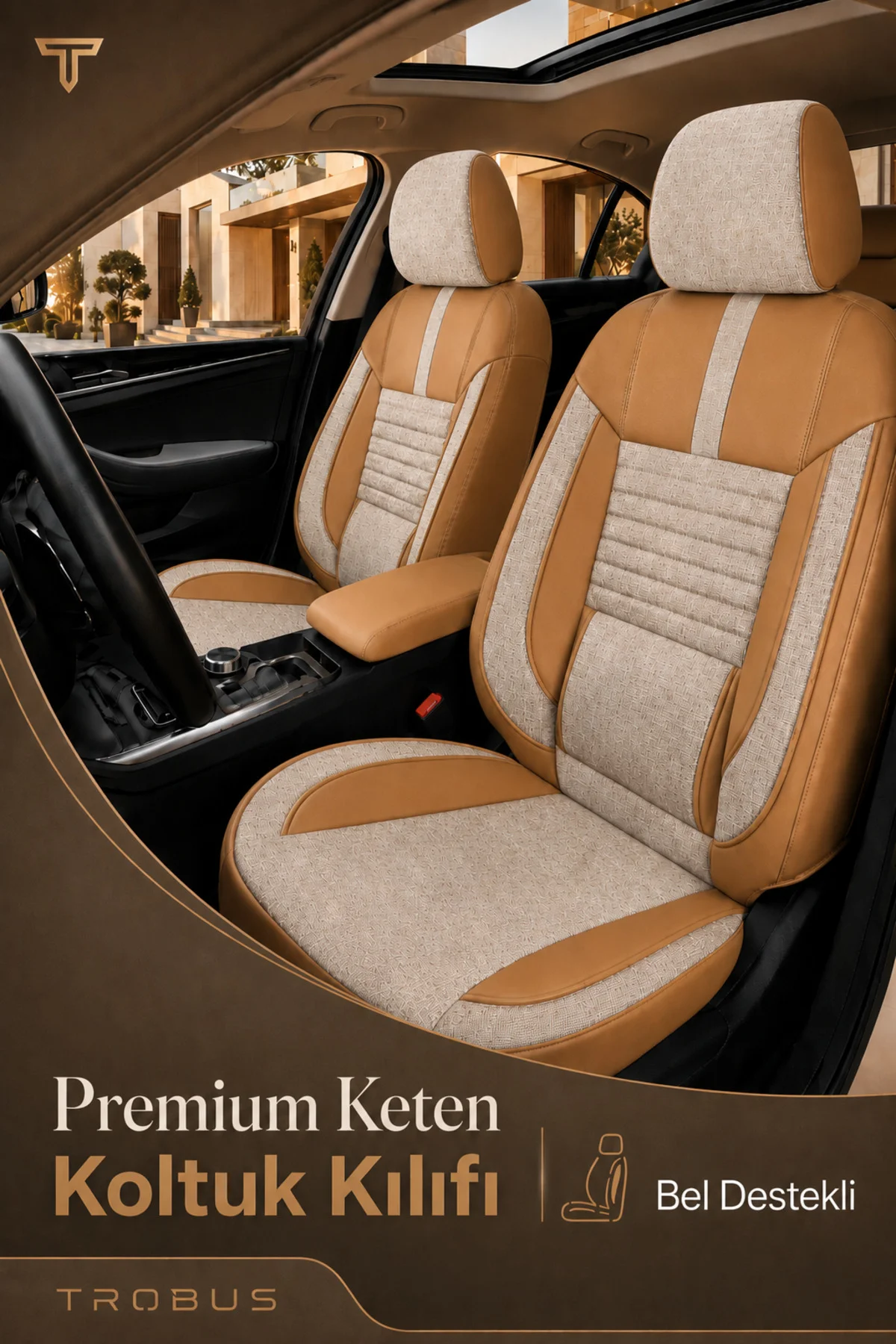Subaru XV 2012+ Uyumlu Apex Linen Bel Destekli Keten Bej Taba Koltuk Kılıfı