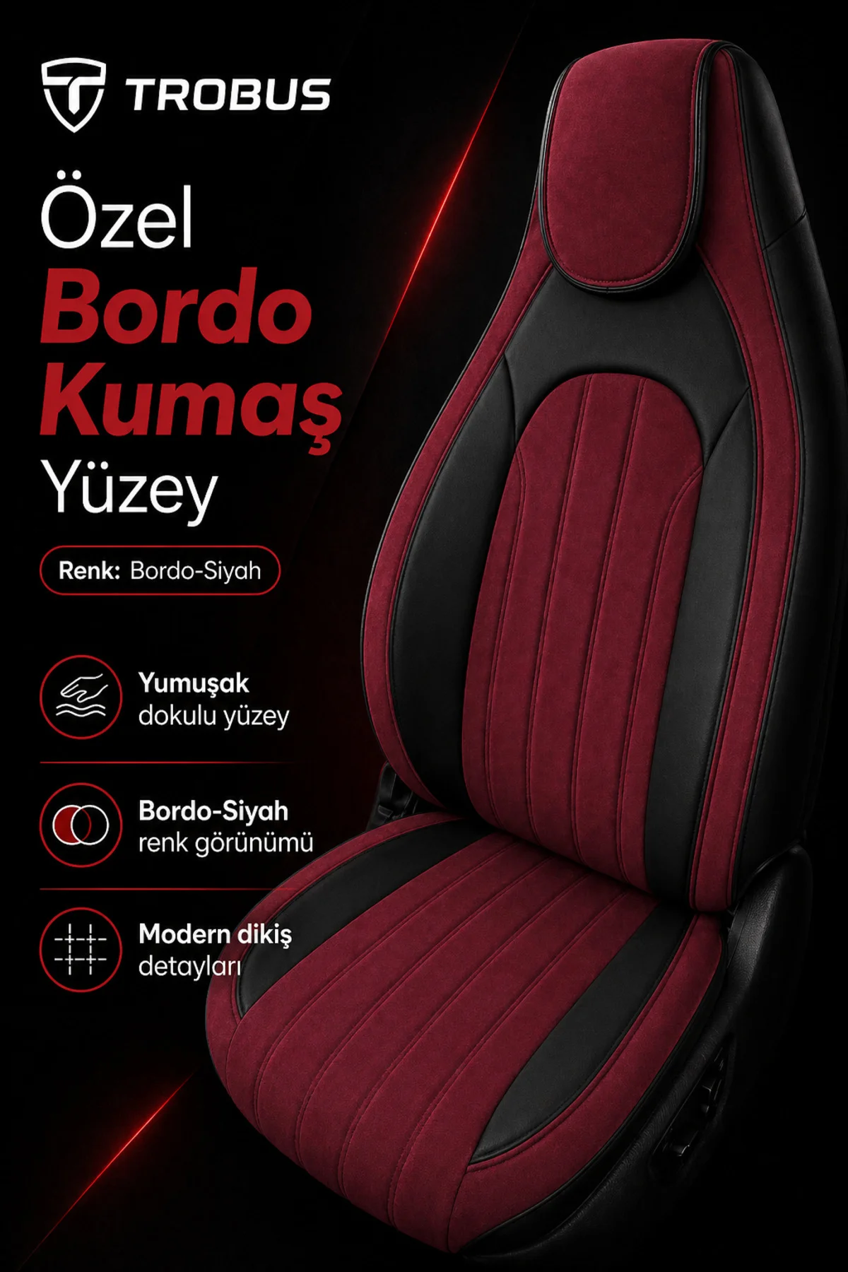 Subaru XV 2012 ve Sonrası Bel Destekli Tay Tüyü Koltuk Kılıfı Tokyo Serisi Bordo Siyah Fiyatı, Yorumları ve Özellikleri