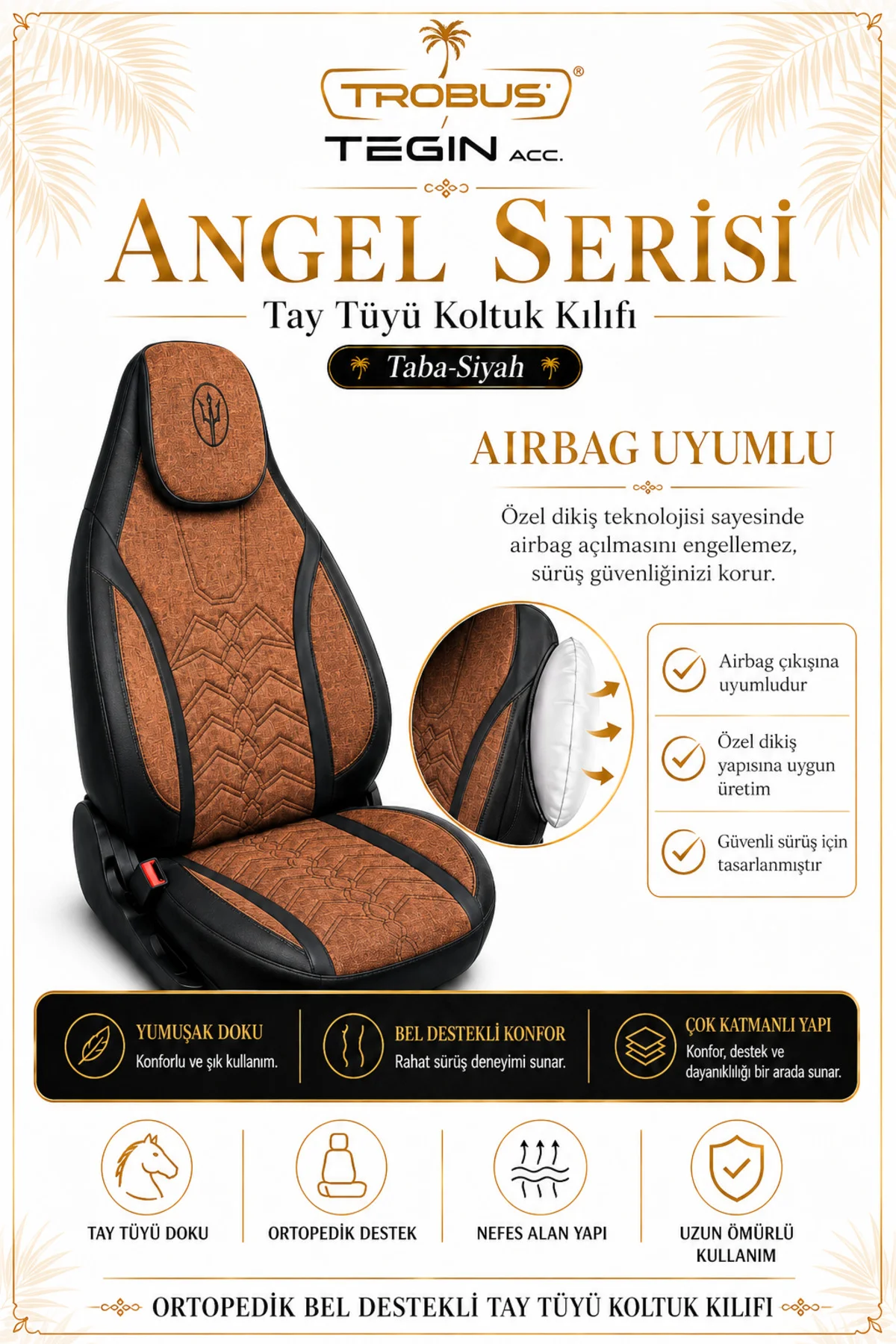 Subaru XV 2012 ve Sonrası Uyumlu Angel Serisi Tay Tüyü Koltuk Kılıfı Taba Siyah