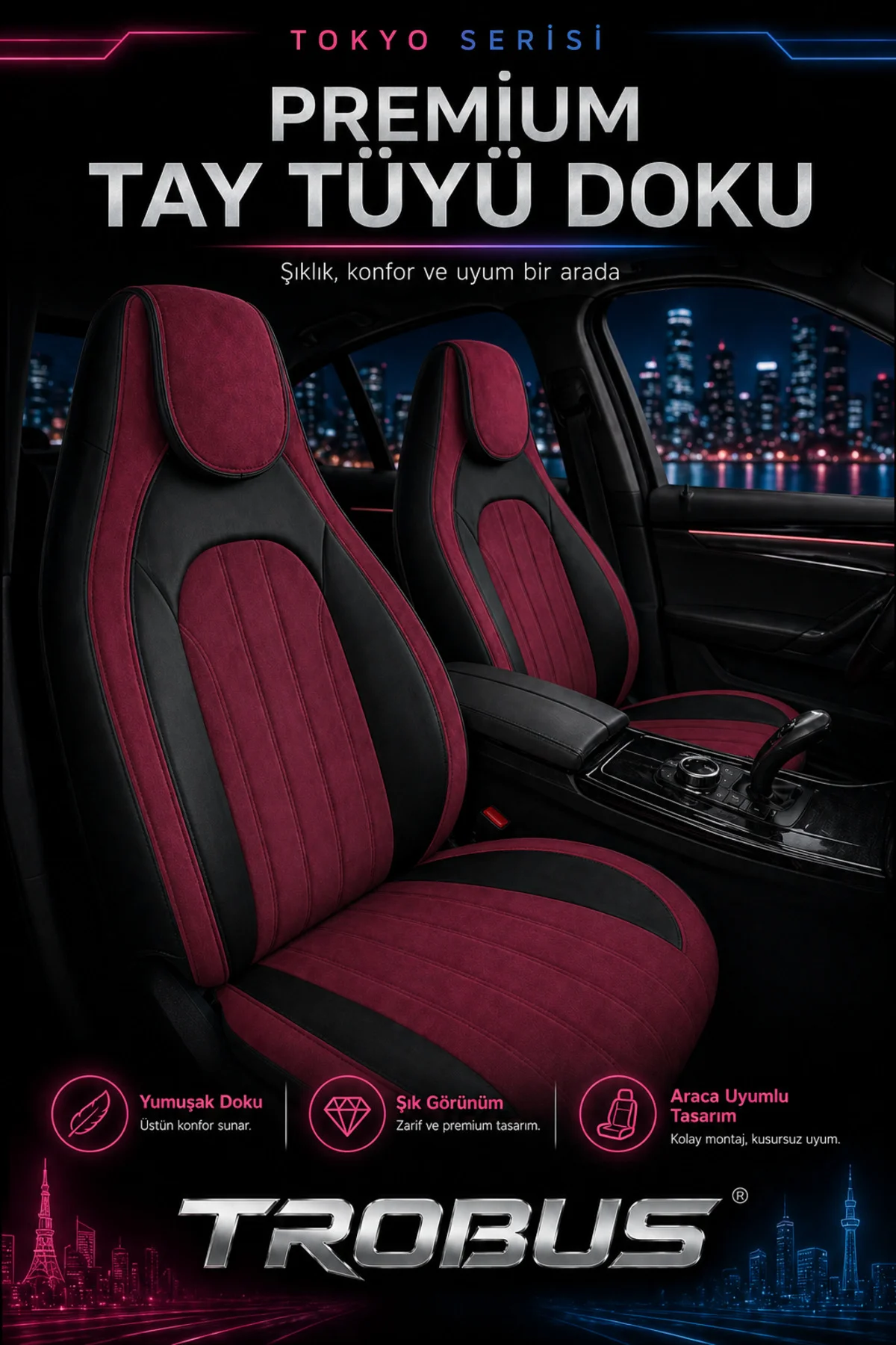 Subaru XV 2012 ve Sonrası Bel Destekli Tay Tüyü Koltuk Kılıfı Tokyo Serisi Bordo Siyah Fiyatı, Yorumları ve Özellikleri