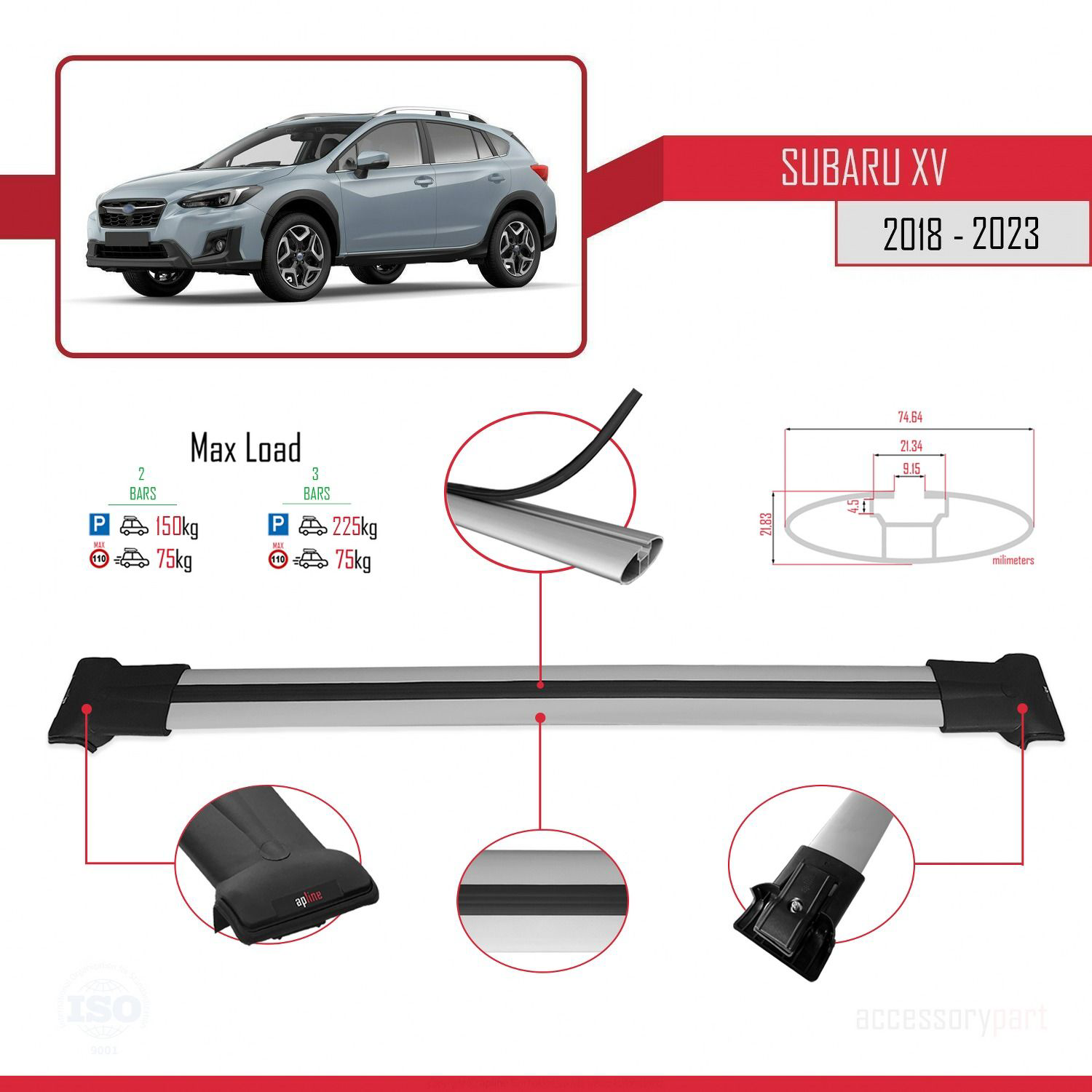Subaru XV 2018-2021 Arası ile Uyumlu FLY Model Ara Atkı Tavan Bar