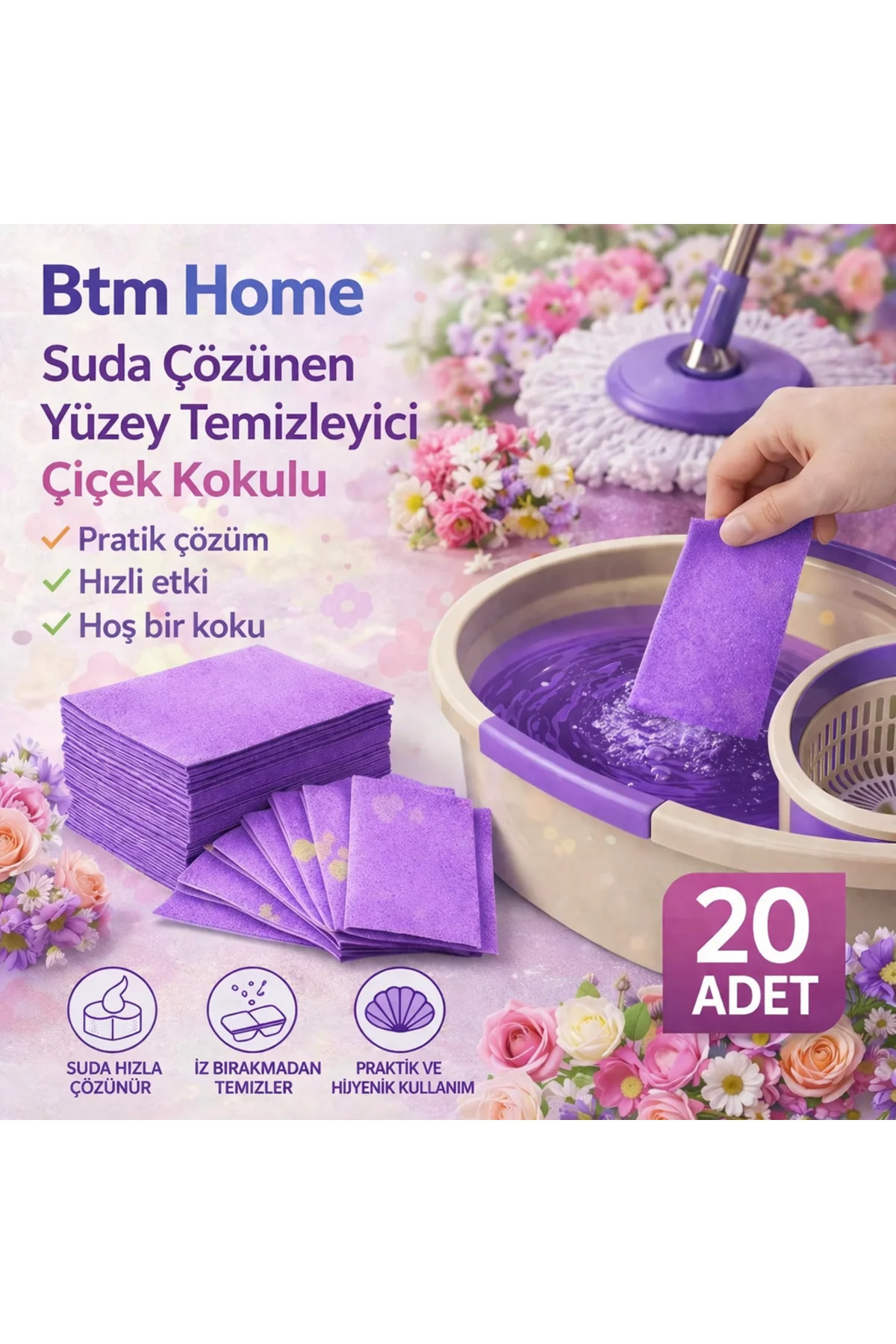 Suda Çözülebilen Yüzey Temizleyici Tablet 20 Adet Çok Amaçlı Pratik Temizlik Tableti