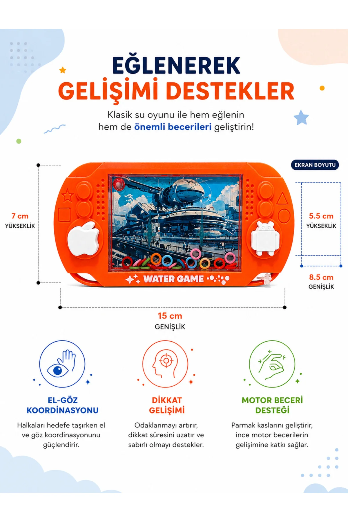 Suda Halka Geçirme Oyunu Retro Su Oyuncağı Mini El Konsolu Çocuk 