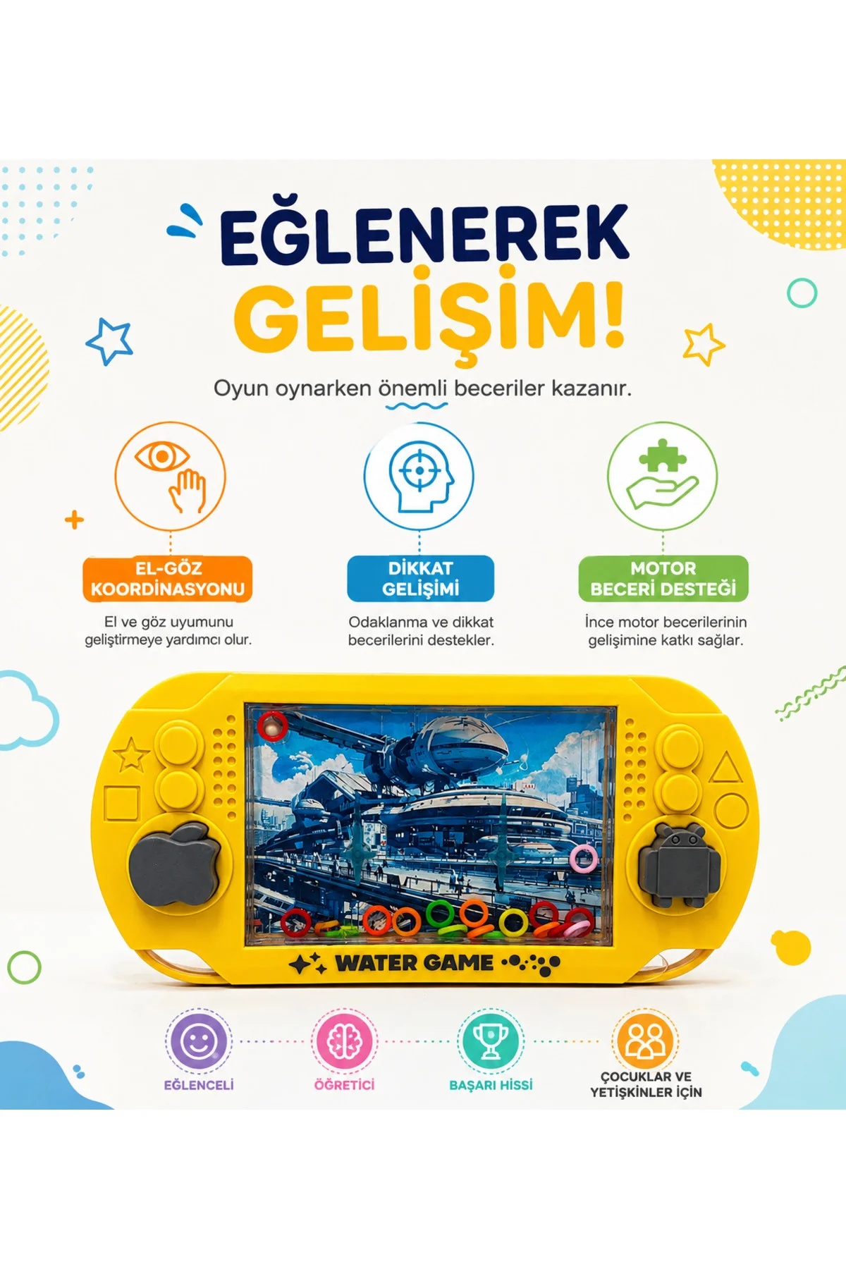 Suda Halka Geçirme Oyunu Retro Su Oyuncağı Mini El Konsolu Çocuk 