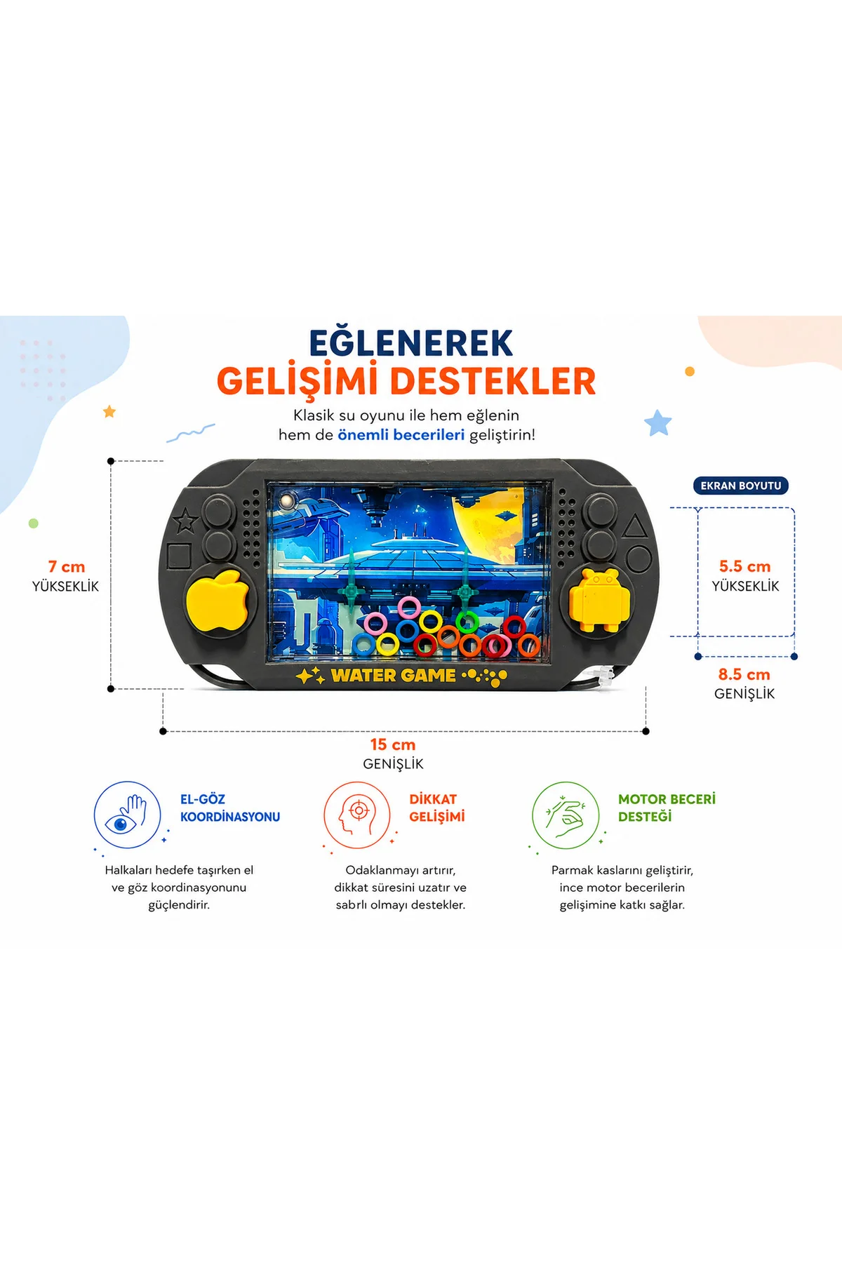 Suda Halka Geçirme Oyunu Retro Su Oyuncağı Mini El Konsolu Çocuk 
