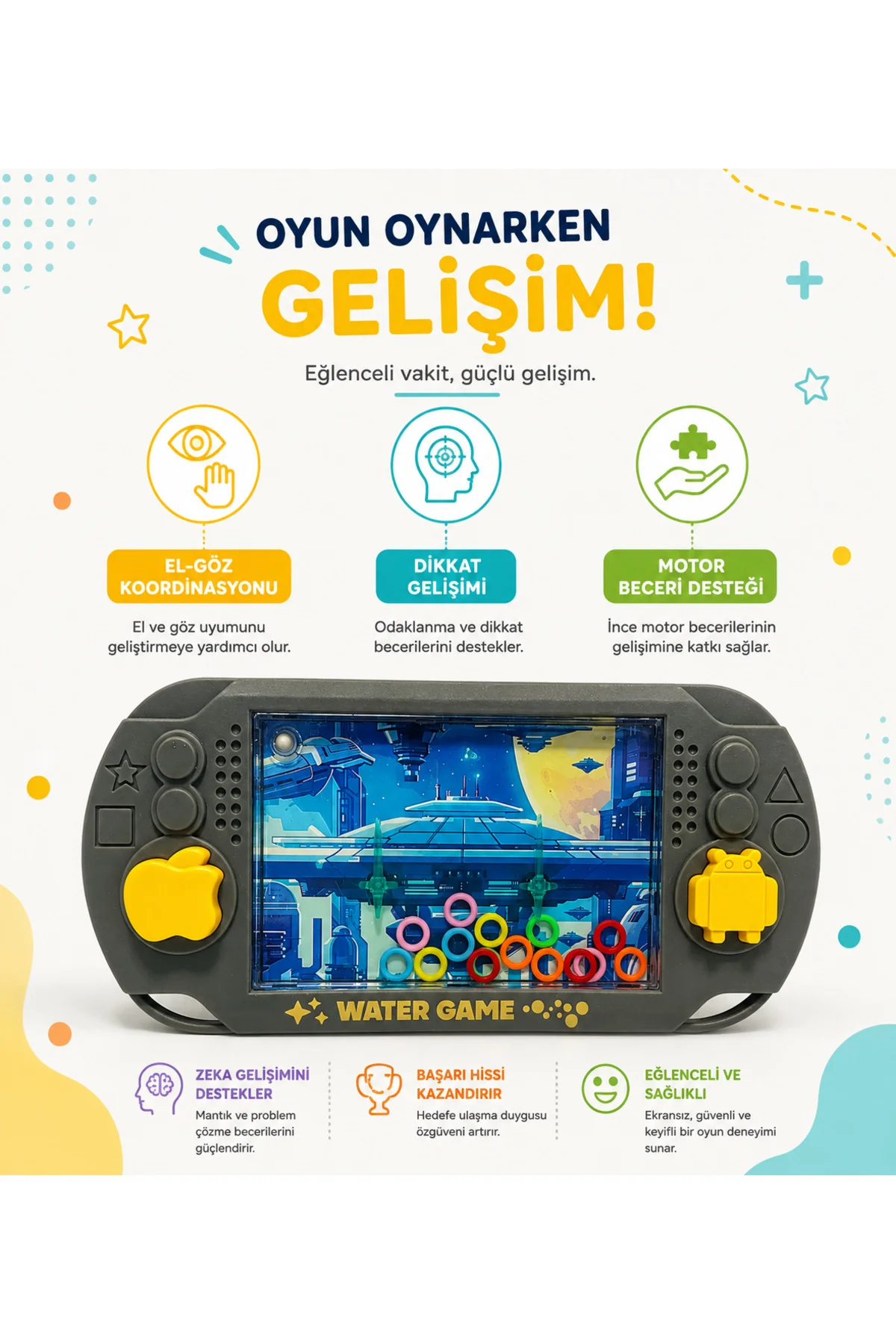 Suda Halka Geçirme Oyunu Retro Su Oyuncağı Mini El Konsolu Çocuk 
