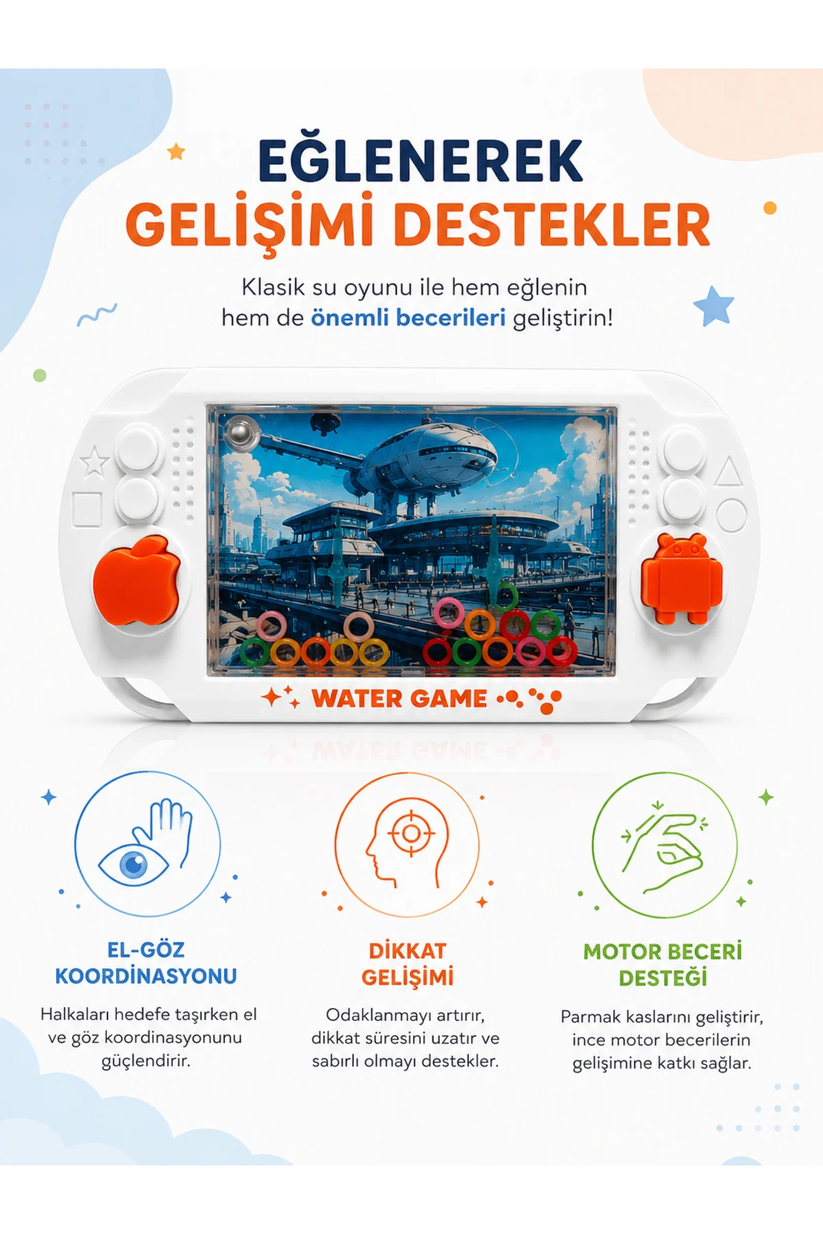 Suda Halka Geçirme Oyunu Retro Su Oyuncağı Mini El Konsolu Çocuk 