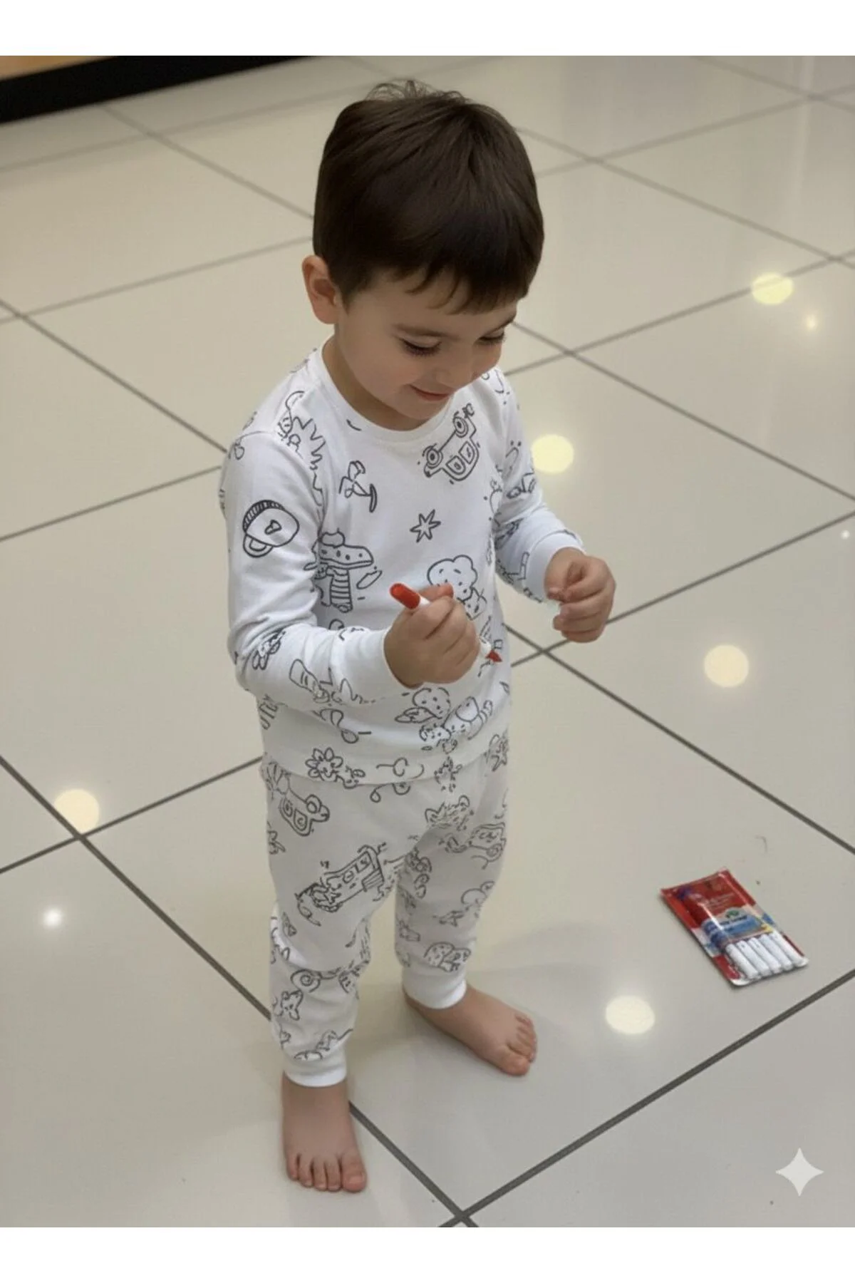 SUDE KIZ ERKEK ÇOCUK BOYAMALI PİJAMA TAKIMI