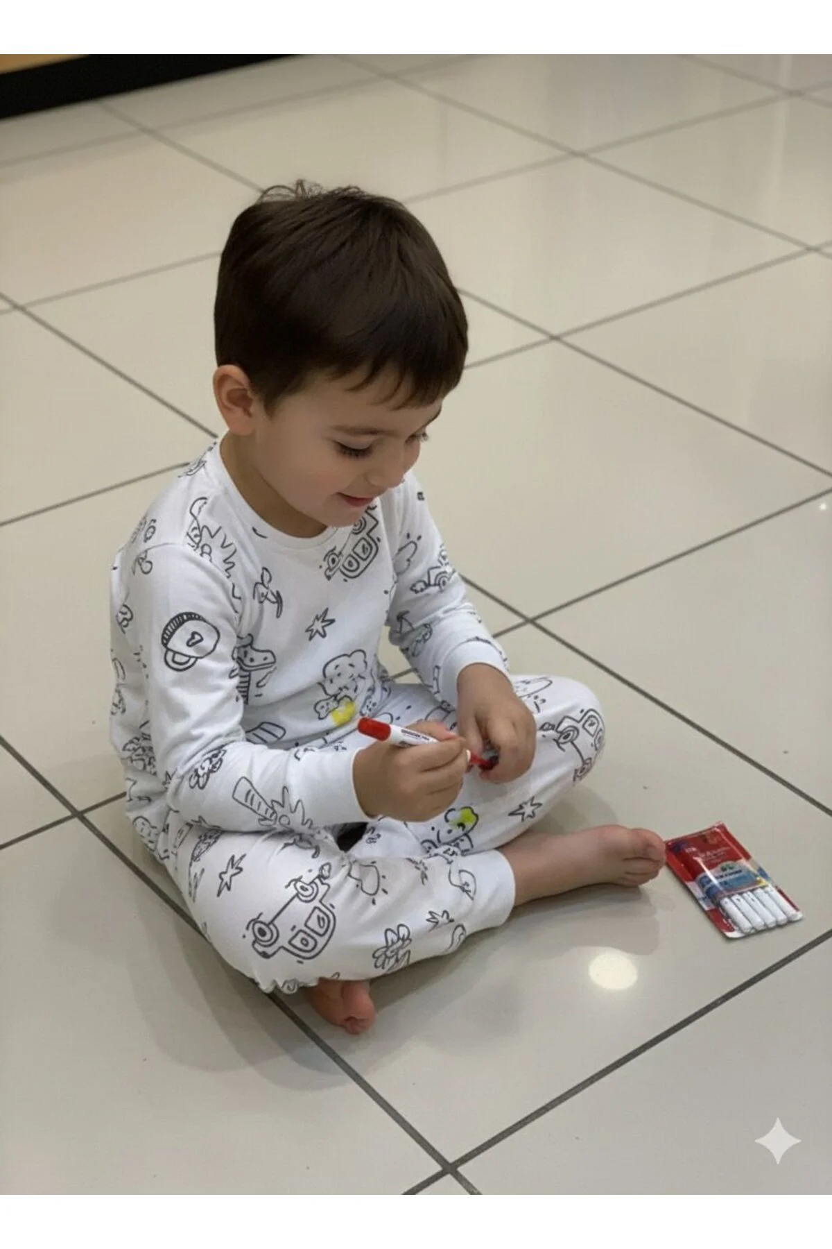 SUDE KIZ ERKEK ÇOCUK BOYAMALI PİJAMA TAKIMI