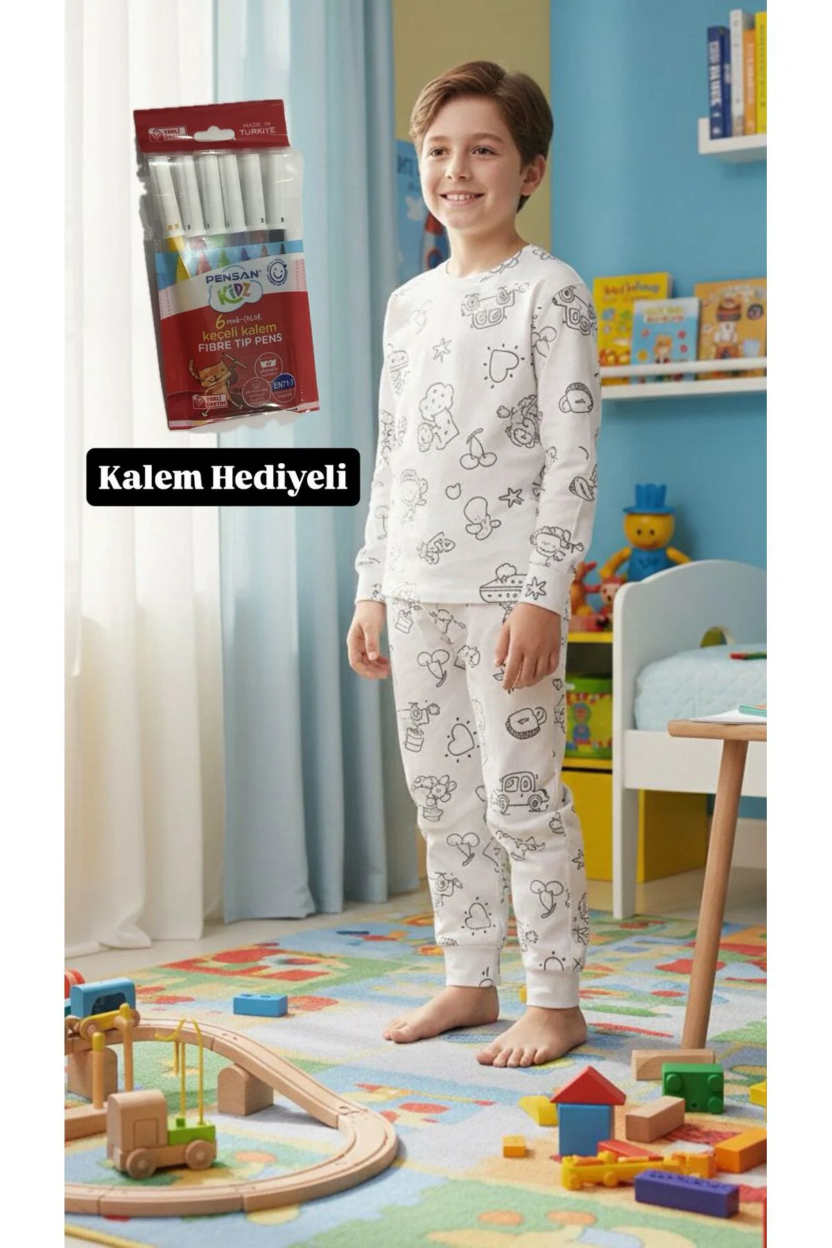 SUDE KIZ ERKEK ÇOCUK BOYAMALI PİJAMA TAKIMI