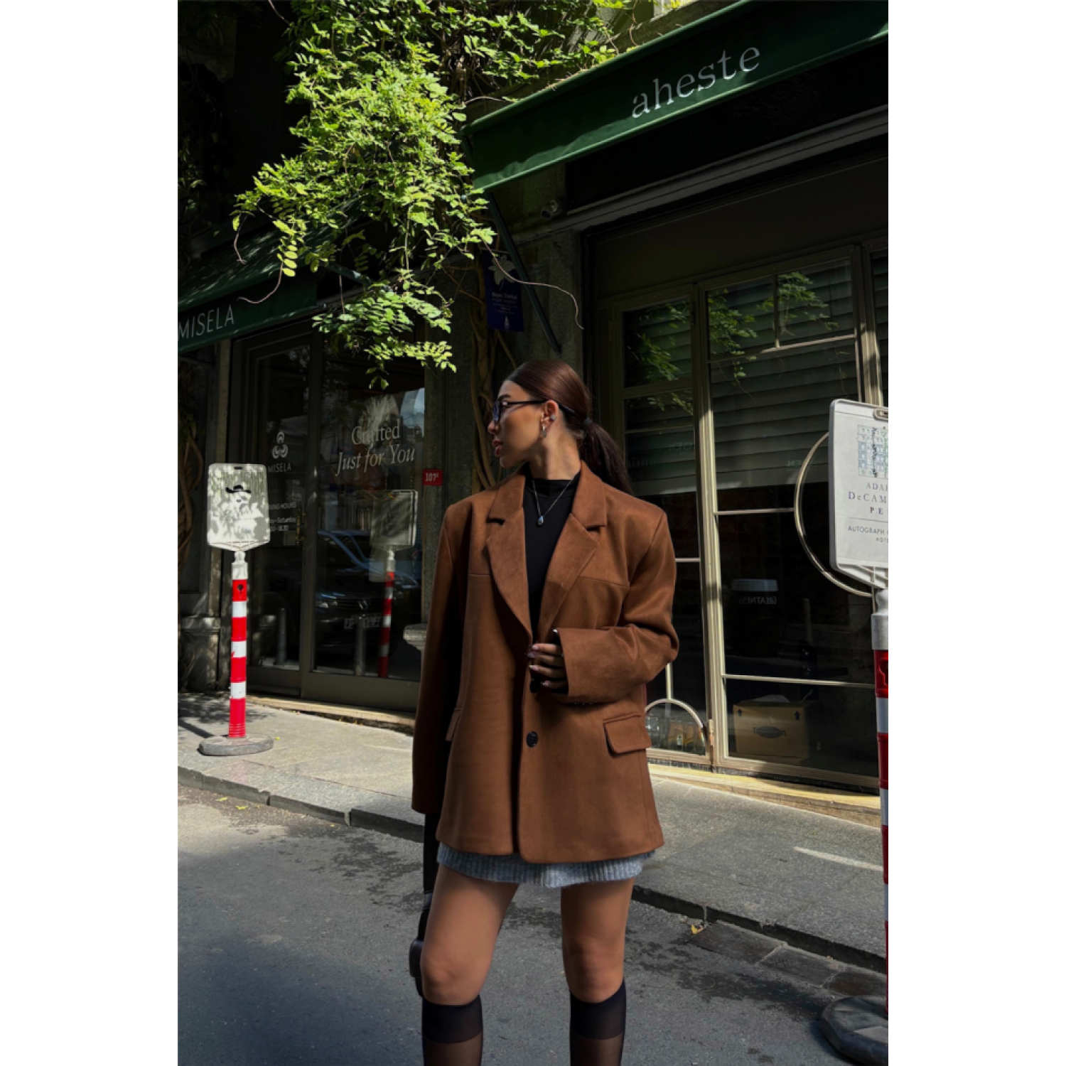SÜET BLAZER CEKET 3 DÜĞME - Taba