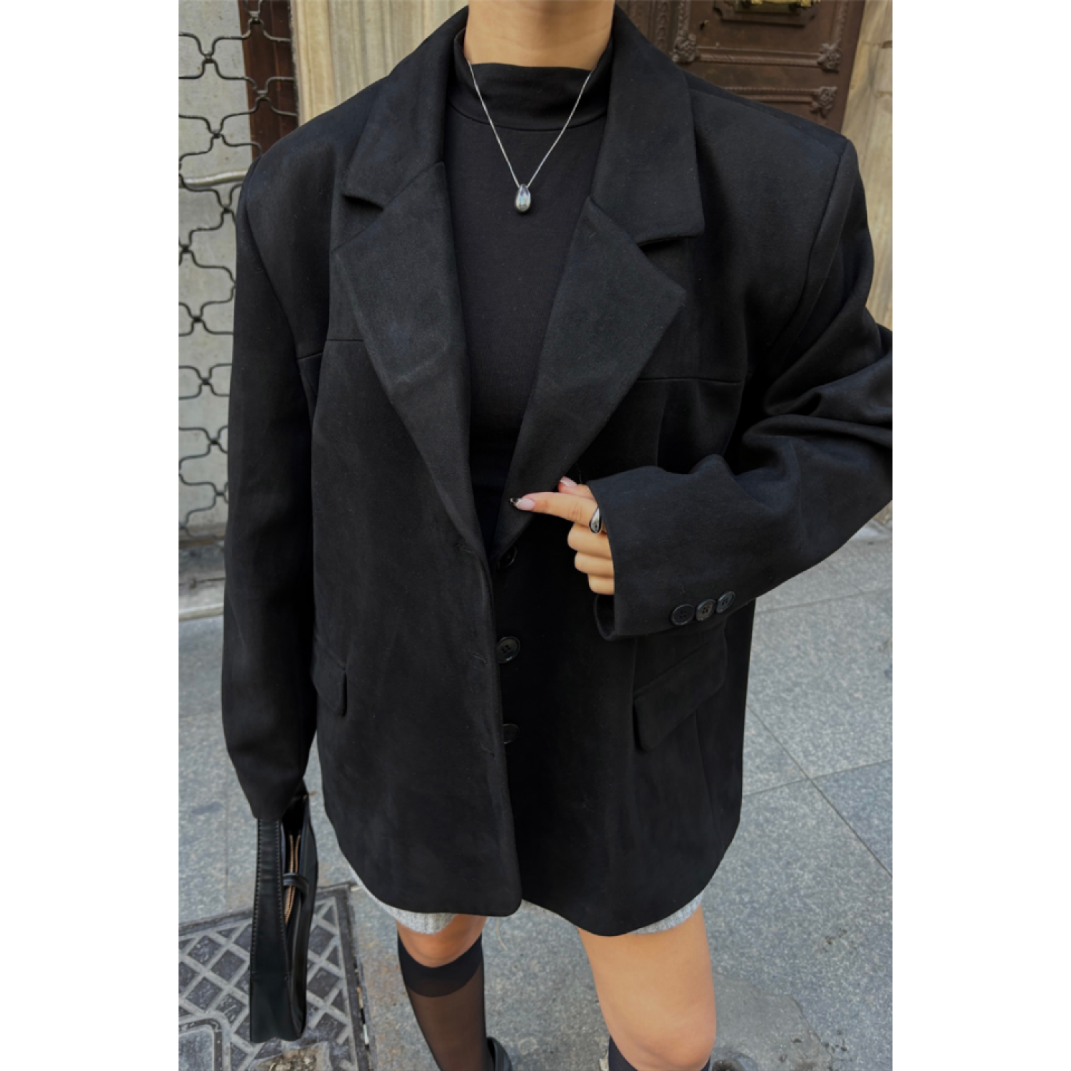 SÜET BLAZER CEKET 3 DÜĞME - Siyah