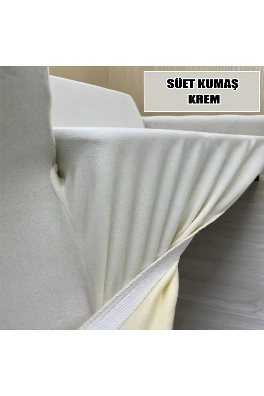 Süet Detaylı Angora Kumaş Krem 3 LÜ KOMPLE GİYDİRME KANEPE & ÇEKY