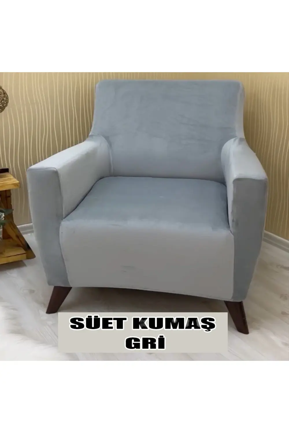Süet Detaylı Angora Kumaş Tekli Koltuk & Berjer Açık Griİ Koltuk