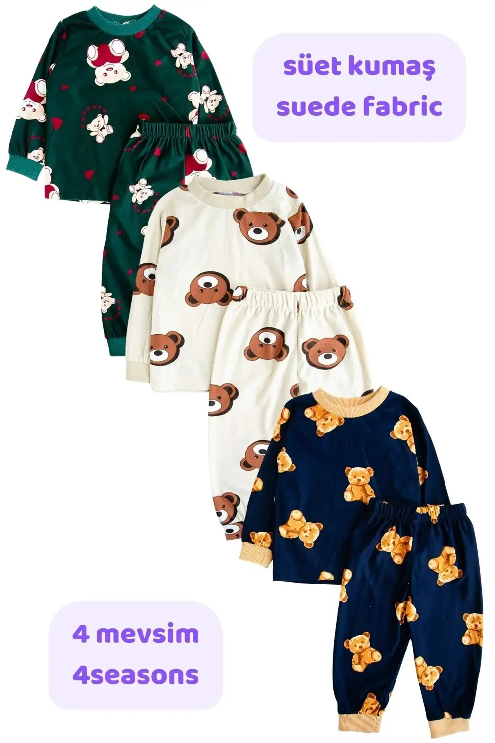 Süet Kumaş 3'Lü Bebek ve Çocuk Kıyafet Seti