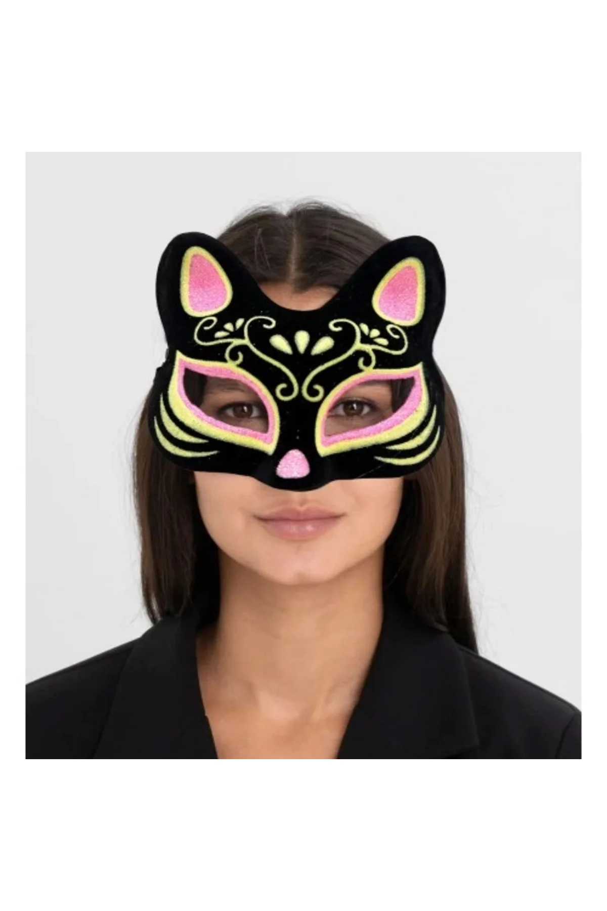 Süet Pembe Sarı Kedi Maskesi