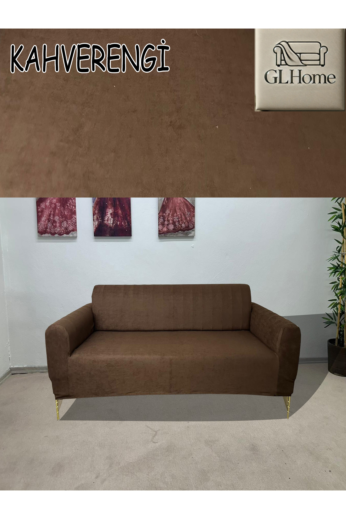 Home Süet Şönil Kumaş Çift Kişilik Komple Giydirme 2'Li Kanepe, Bohem,