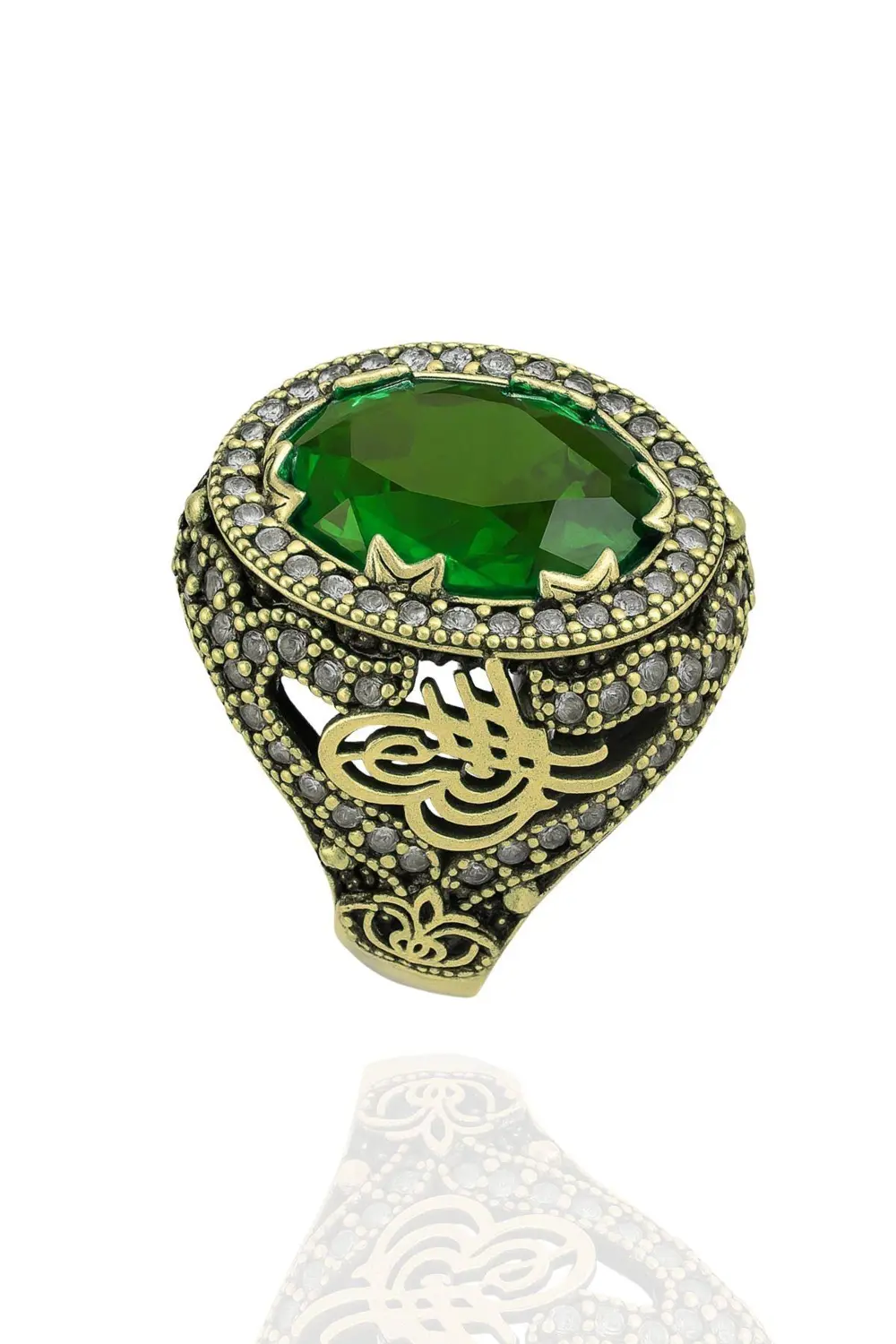 Sultani Serisi Yeşil Yeşim Taşlı Otantik 925 Ayar Gümüş Kadın Yüz