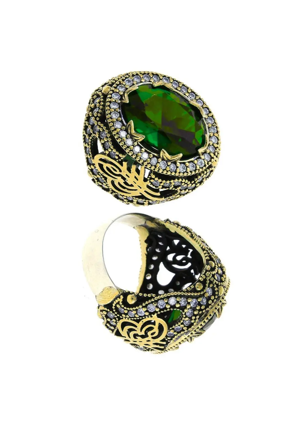 Sultani Serisi Yeşil Yeşim Taşlı Otantik 925 Ayar Gümüş Kadın Yüz