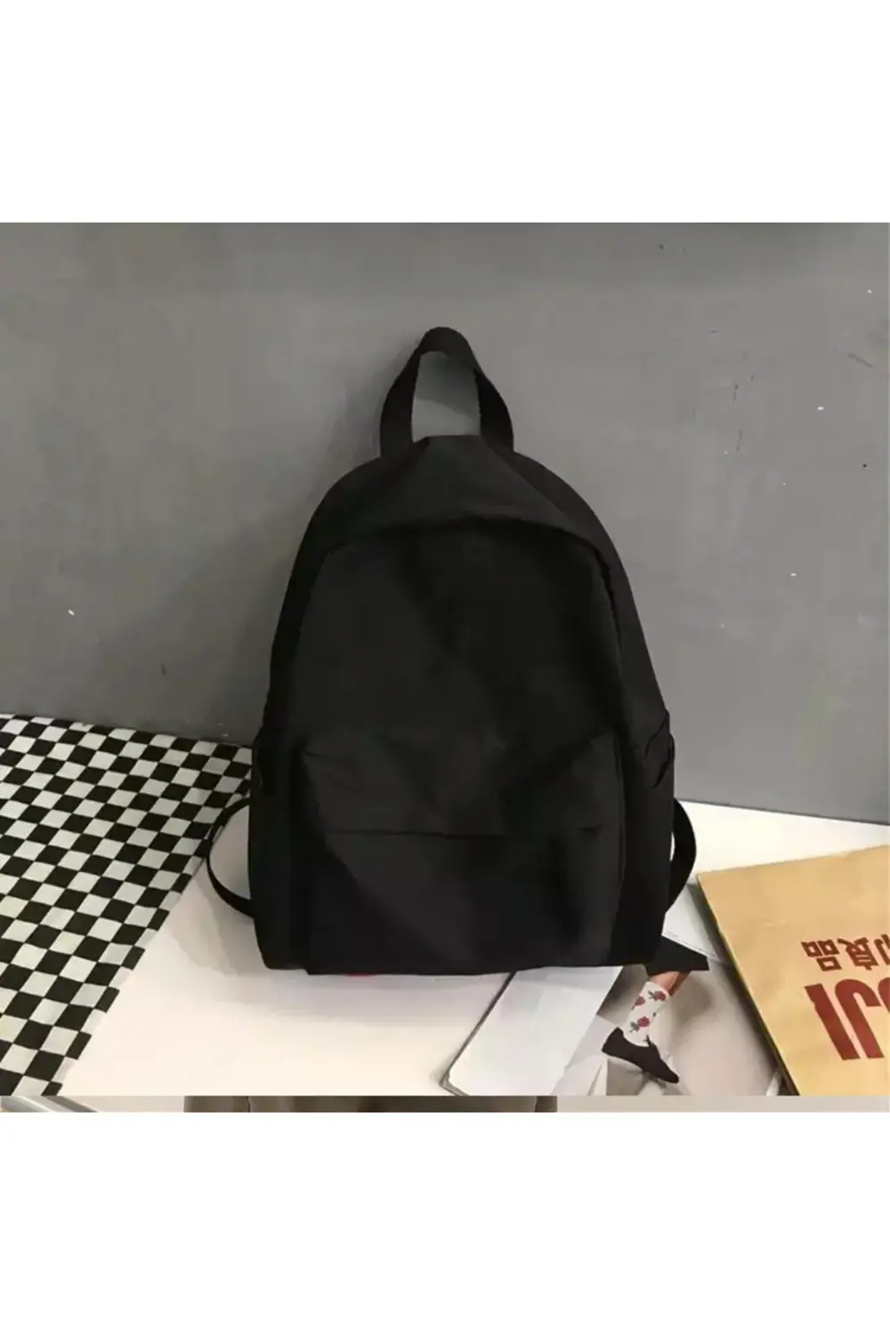 Suluklu Düz Siyah Okul Sırt Çantası