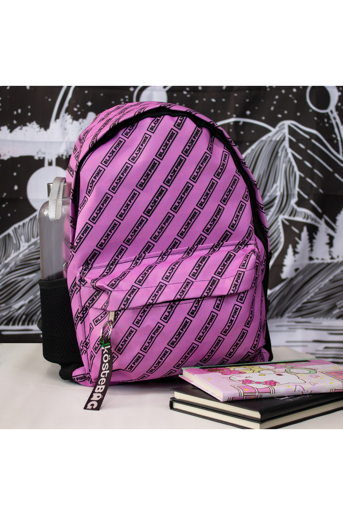 Suluklu Pembe Black Pink Logo Kolaj Okul Sırt Çantası