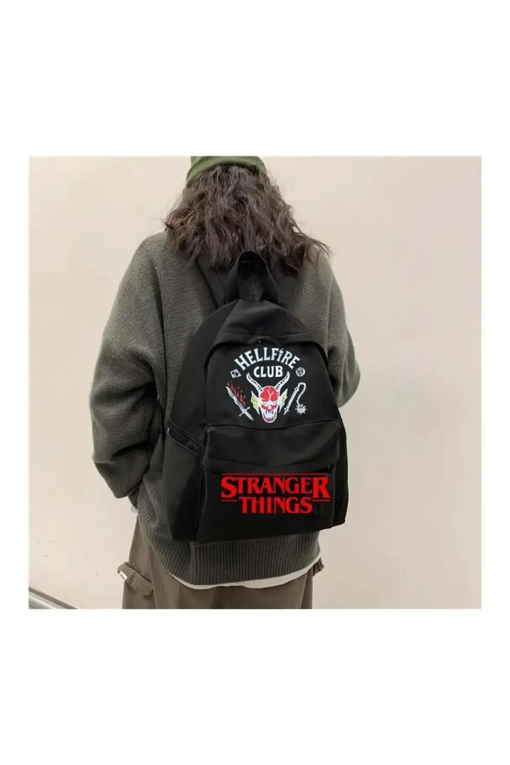 Suluklu Stranger Things Helfire Siyah Okul Sırt Çantası