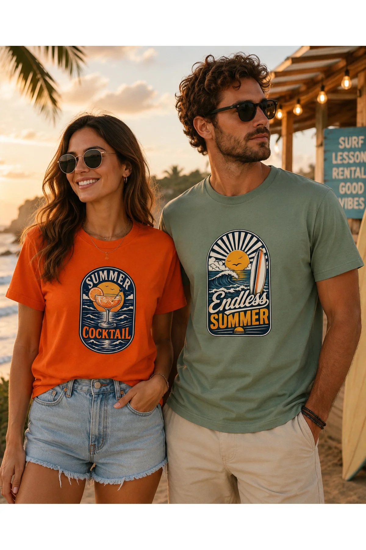 Summer Cocktail Unisex Kokteyl Baskılı Yaz Temalı Regular Kalıp Bisiklet Yaka T-Shirt