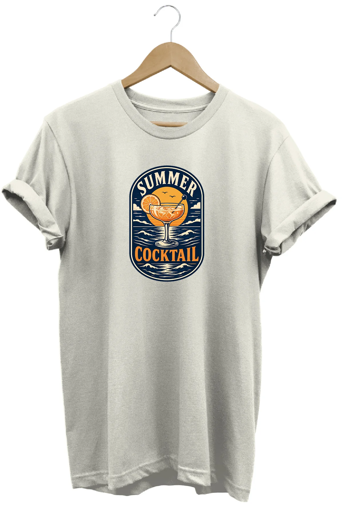 Summer Cocktail Unisex Kokteyl Baskılı Yaz Temalı Regular Kalıp Bisiklet Yaka T-Shirt