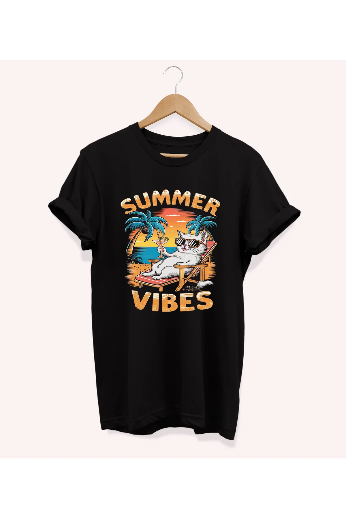 ,Summer Vibes Baskılı, %100 Pamuk, Bisiklet Yaka, Oversize T-shirt, Büyük Beden Tişört
