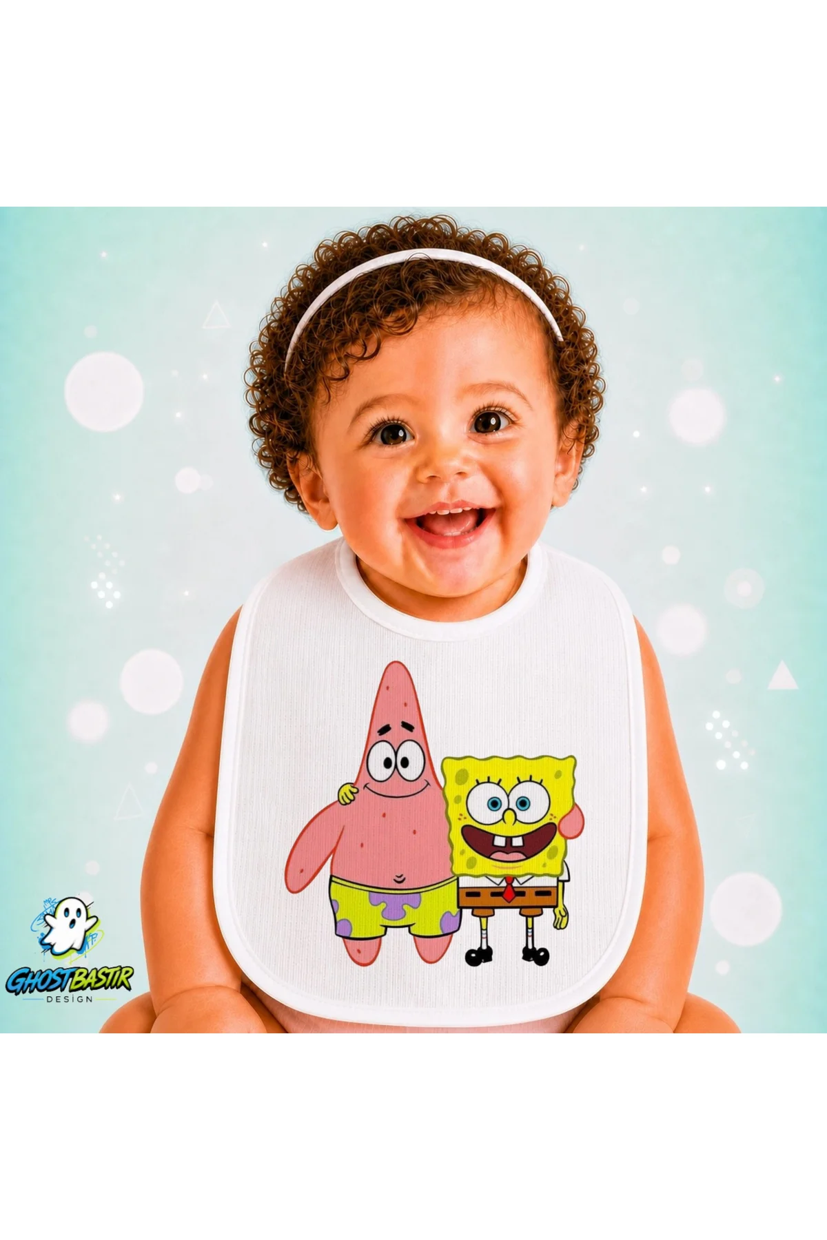 Sünger Bob ve Patrick Keten Bebek Mama Önlüğü – Yumuşak, Emici, Yıkanabilir, Özel Tasarım P182