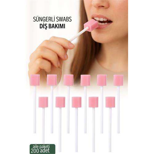 Süngerli Swab - Ağız ve Diş Bakım Çubuğu - 200 Adet Aile Paketi