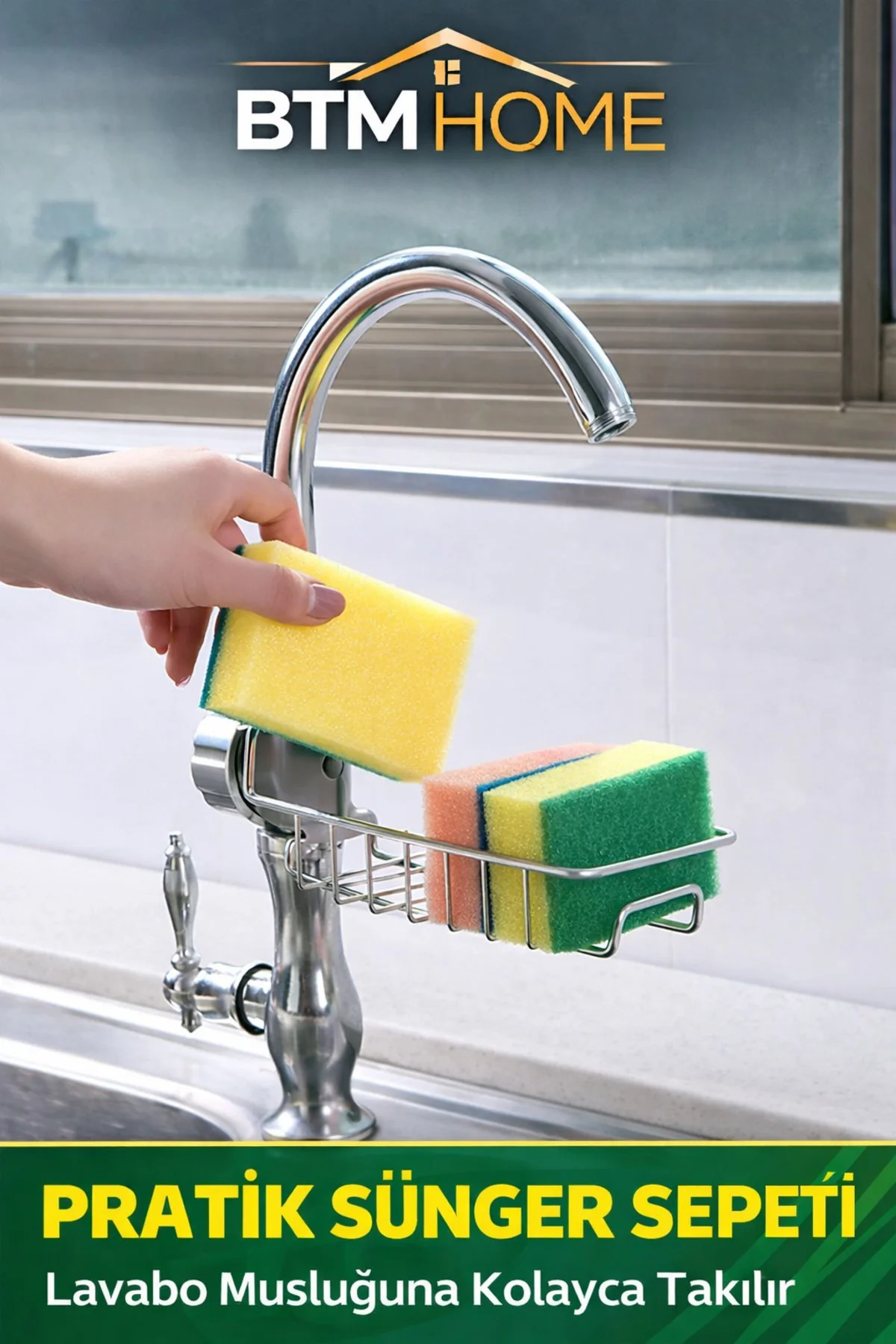 Süngerlik Musluk Organizer Lavabo İçi Sünger Tutucu Mutfak Banyo 