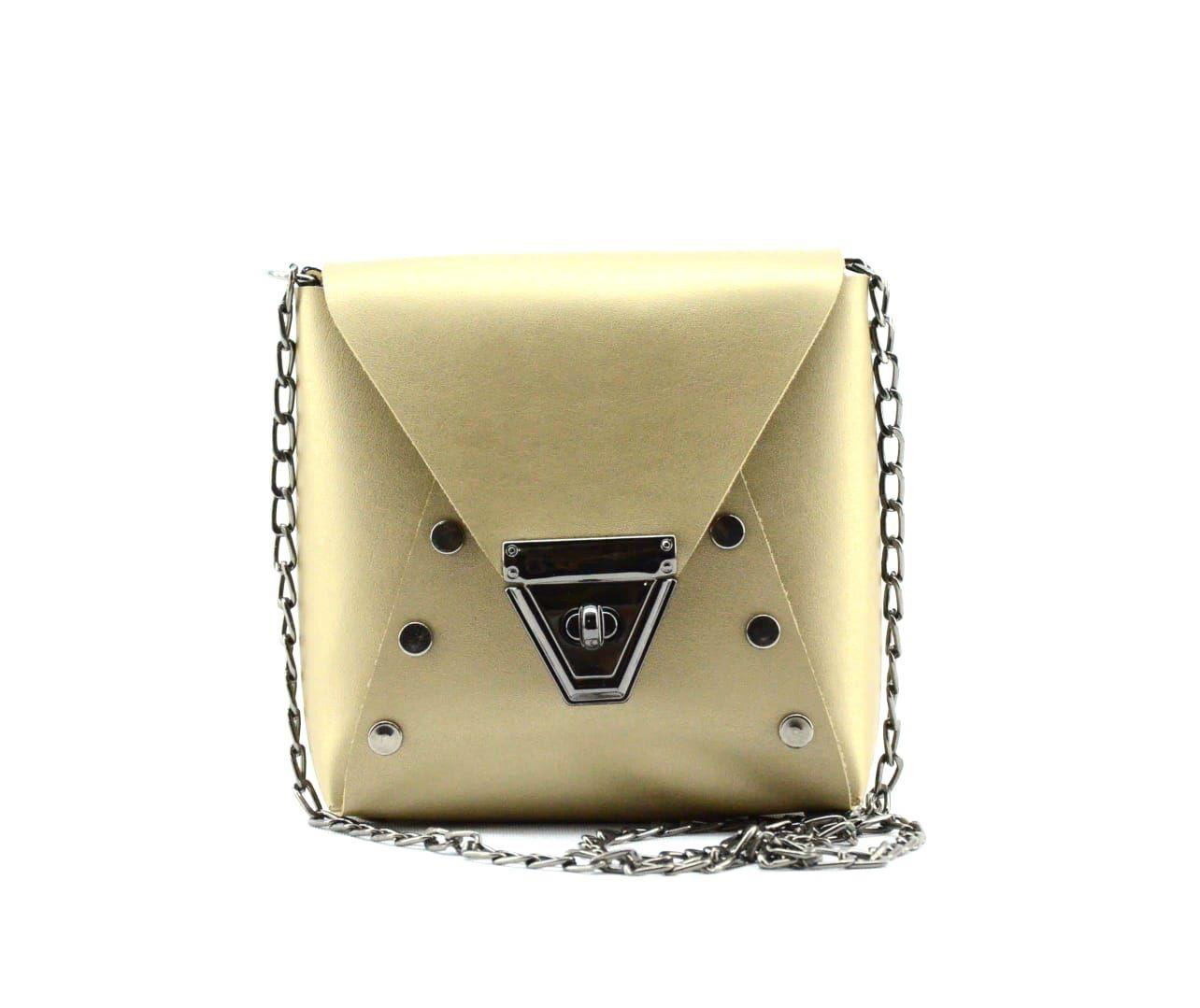 Suni Deri Bayan Çantası Zincir Askılı Üçgen Kapak