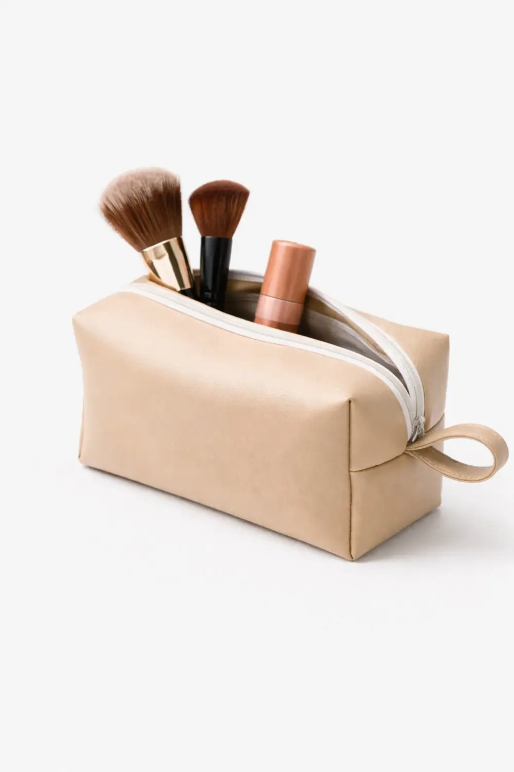 Suni Deri Makyaj Çantası – Fermuarlı, Seyahat Uyumlu Şeftali