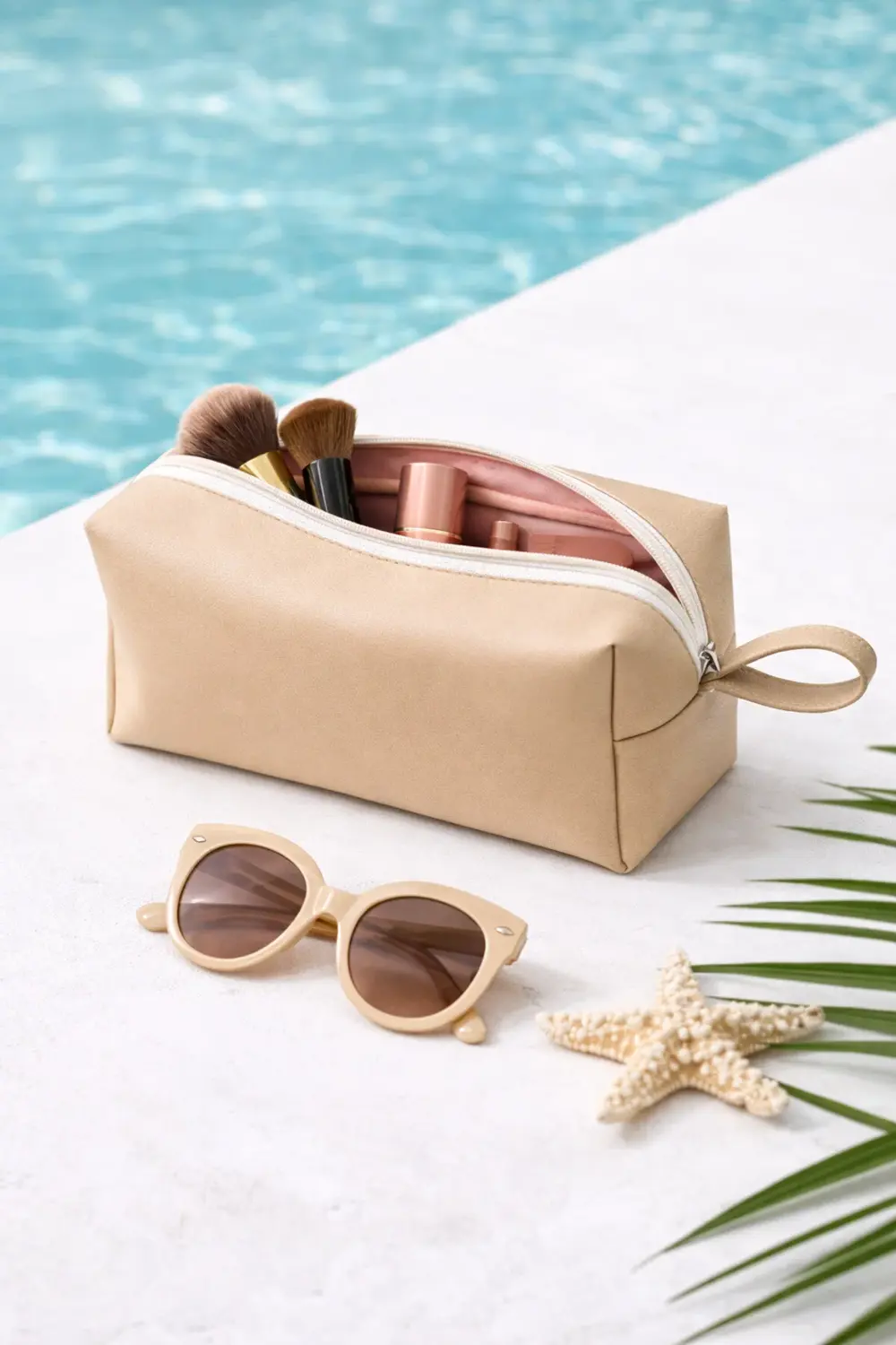 Suni Deri Makyaj Çantası – Fermuarlı, Seyahat Uyumlu Şeftali