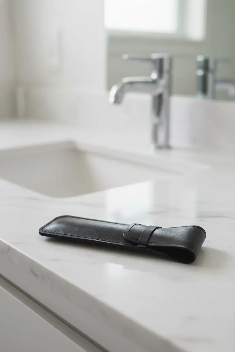 Suni Deri Siyah Ustura Kılıfı – 17cm Ustura Seyahat Taşıma Kılıfı