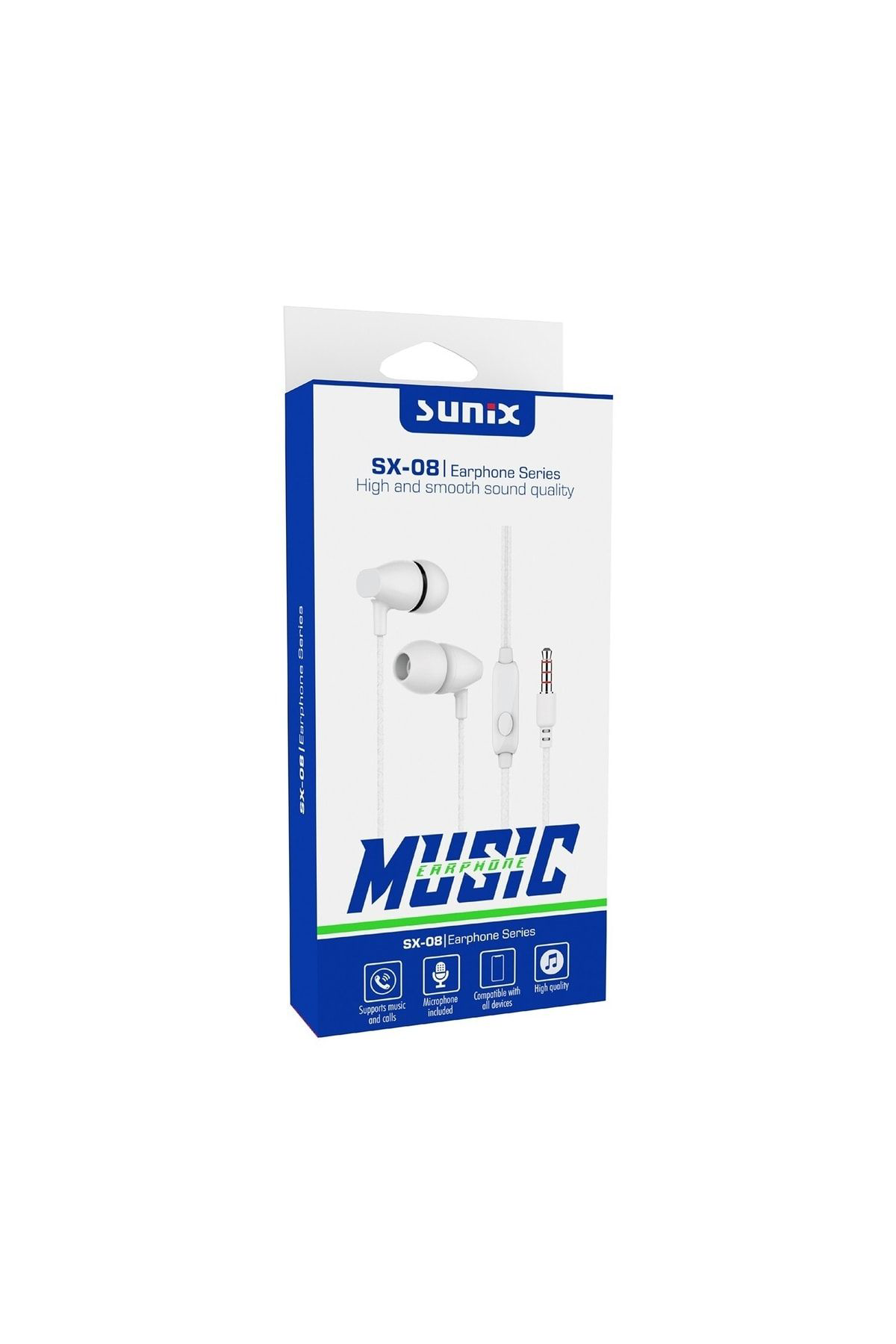 Sx Sunix -08 Kulak İçi Mikrofonlu 3.5Mm Jack Girişli Kulaklik -Siyah