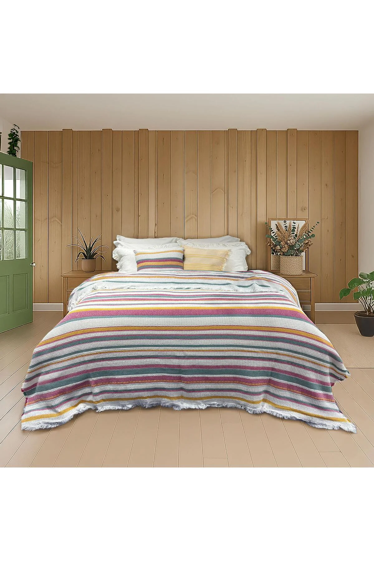 Sunlit %100 Pamuk Multicolor Çift Kişilik Yatak Örtüsü
